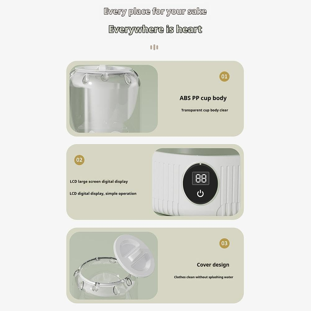 Mini Washing Machine for Underwear Baby Clothe Compact Electric Rechargeable Washer Spin Cycle Bucket Portable Laundry Small Size Ultrasonic Cleaner Wash Machine Cordless Home Camping Apartment Travel