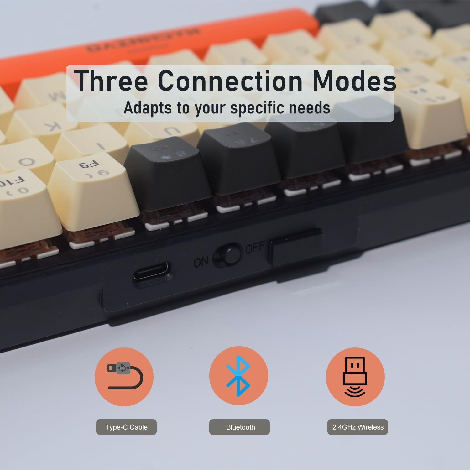 60% Wireless Mechanical Keyboard, MACHNIVO K11 68 Keys Gaming Keyboard Hot Swappable, 2.4Ghz/Bluetooth/Usb-C to a Cable, RGB Creamy Keyboard Compatible with Windows/Mac (Red Switch, Black & Orange) image number 2