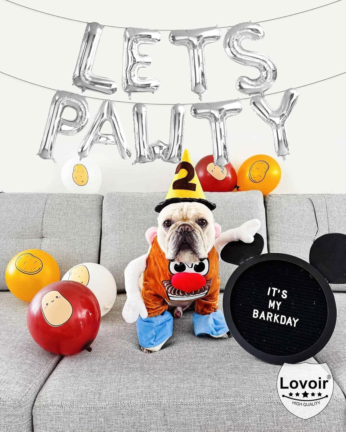 9 Pcs Lets Pawty Balloons Banner 16 Inch, Dog Cat Pet Birthday Letters Sign Lets Pawty Balloons Happy Birthday Banner for Pet Dog Cat Party Supplies Decorations (Silver) image number 2