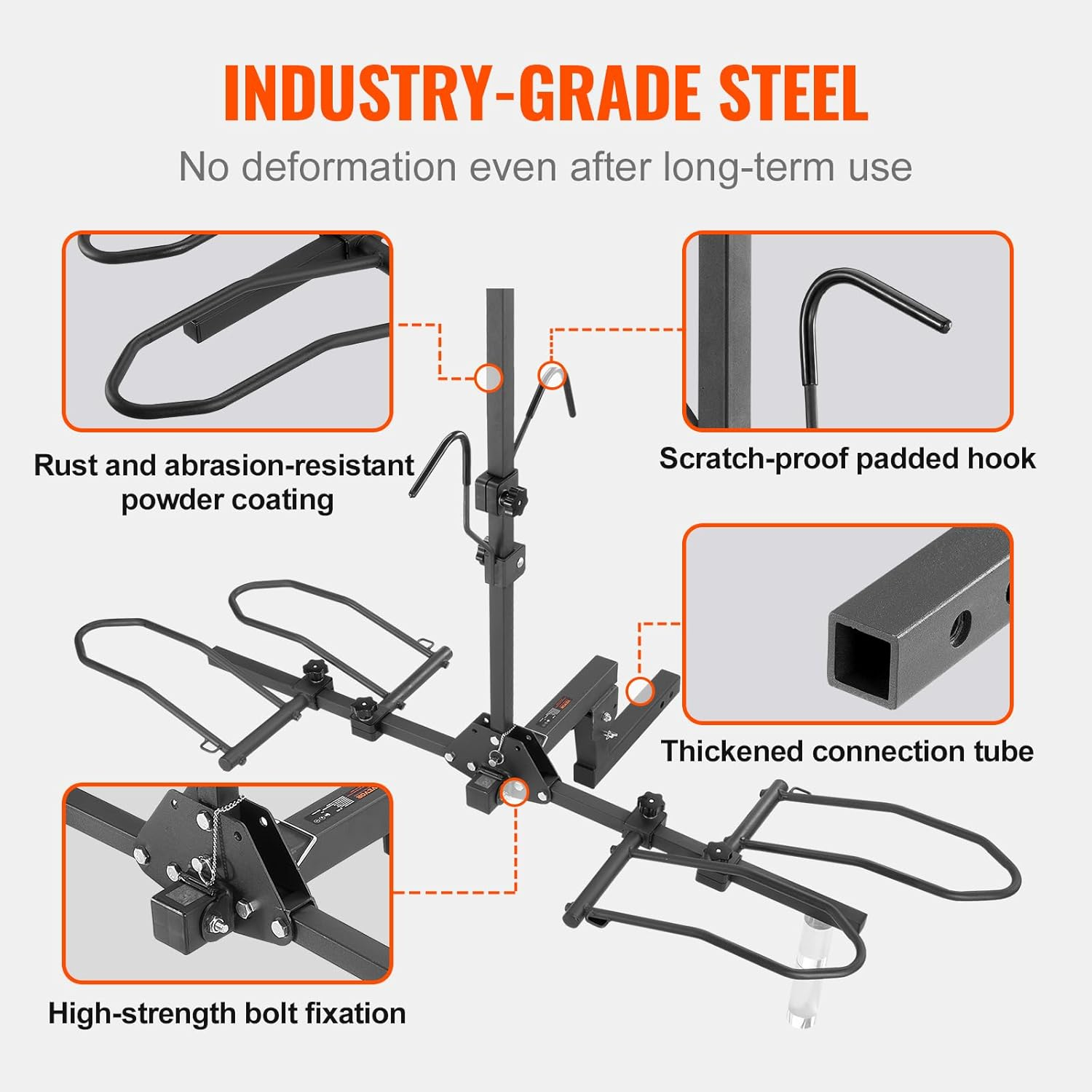 VEVOR Hitch Mount Bike Rack, 160 LBS Capacity Ebike Rack, 2-Bike Platform Style for 2-Inch Receiver, Titling and Folding Bike Carrier with Tires up to 5" Wide, for Car, SUV, Truck, RV image number 4