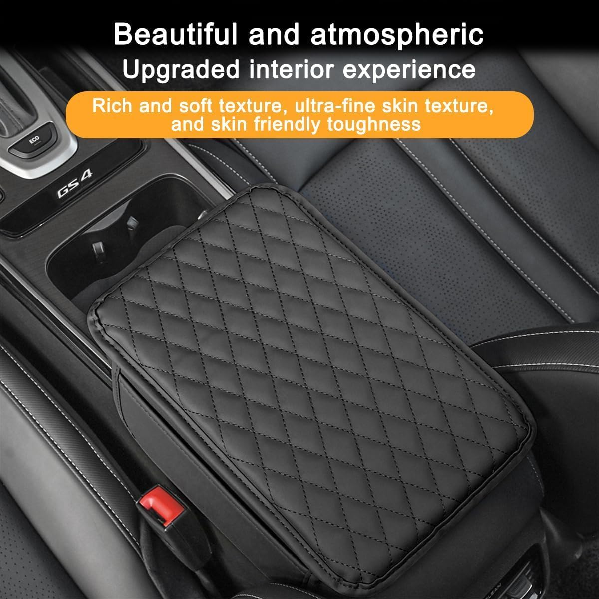 Car Centre Console Cover with Side Pocket,1Pc Car Center Console Cover with Side Bag,Leather Car Armrest Cover with Side Pocket,Car Center Console Cover Armrest Cushion,Black - Black image number 3