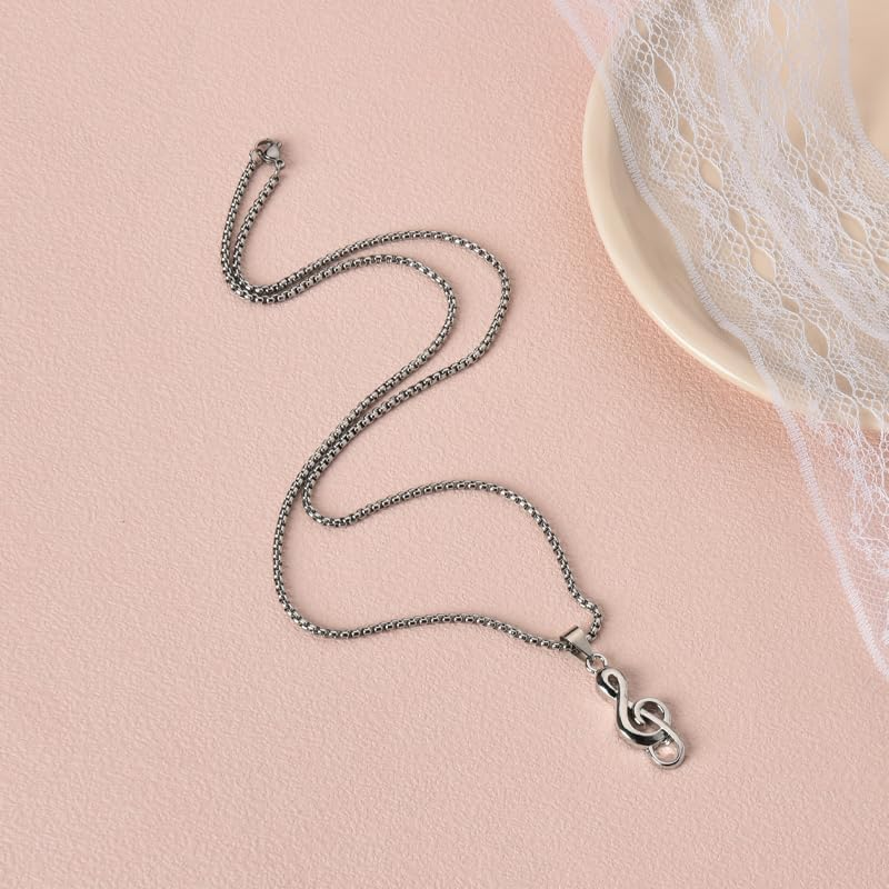 Music Notes Necklace for Music Lovers Musicians Graduation Gifts for for Best Friend Daughter Son Christmas Birthday Gifts for Music Teachers Students Silver Hip Hop Music Note Pendant Necklaces image number 3