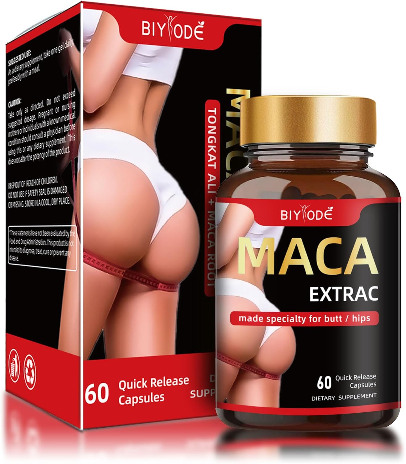 Organic Maca Root Power Capsules - Curve Butt Enhancement Pills for Women plus Big Buttocks Natural Herbal Big Ass Buttocks Lift Firming Massage Buttocks 60 Capsules image number 1