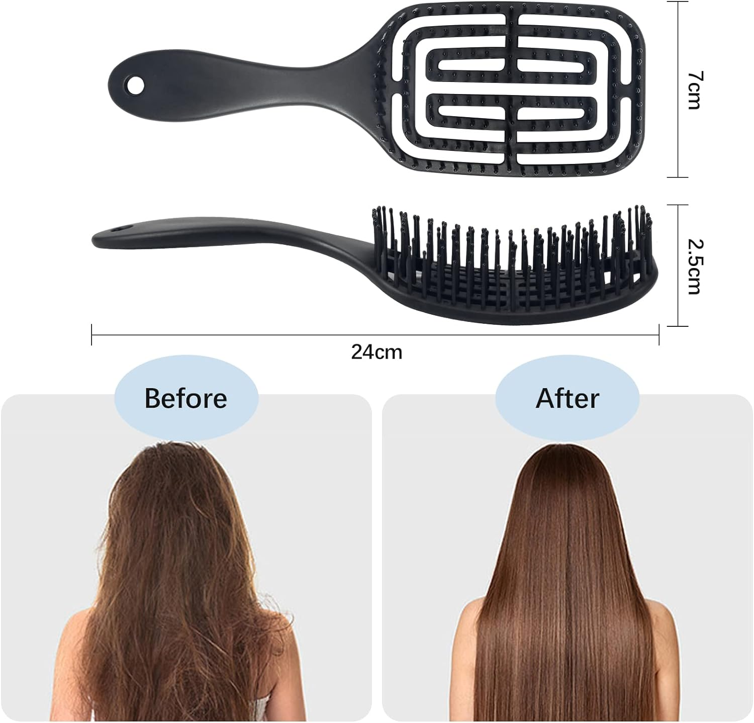 Vinabo Hair Brush, Hair Brush, No Pulling, Detangling Brush, Curls & Long Hair Hair Brush for Wet and Dry Hair, Detangling Massage Brush for Women/Men/Children image number 3
