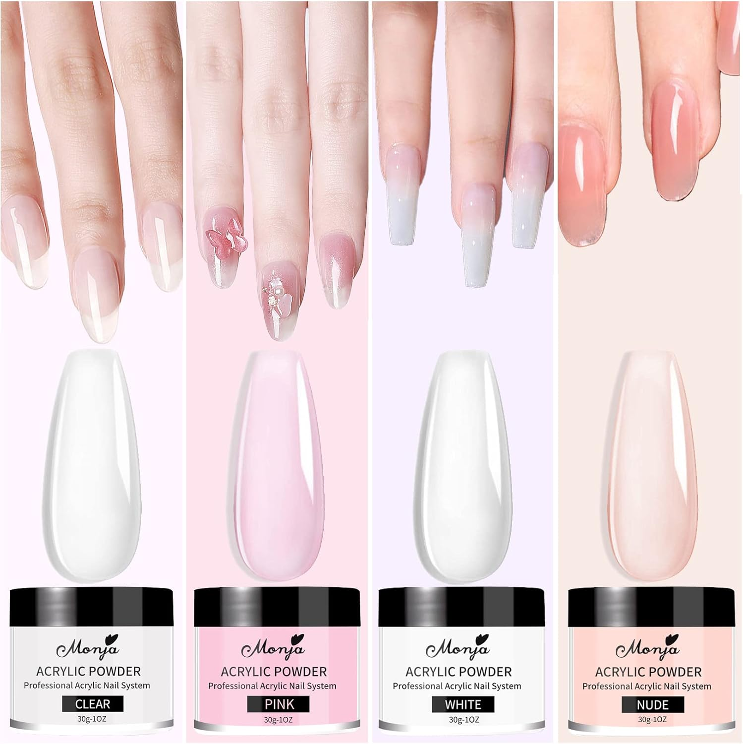 Monja Acrylic Powder - 4PCS 30G Professional Colored Acrylic Nail Powder for Acrylic Nails Extension 3D Nail Art Acrylic Polymer Powder Manicure Salon DIY No Need Nail Lamp image number 5