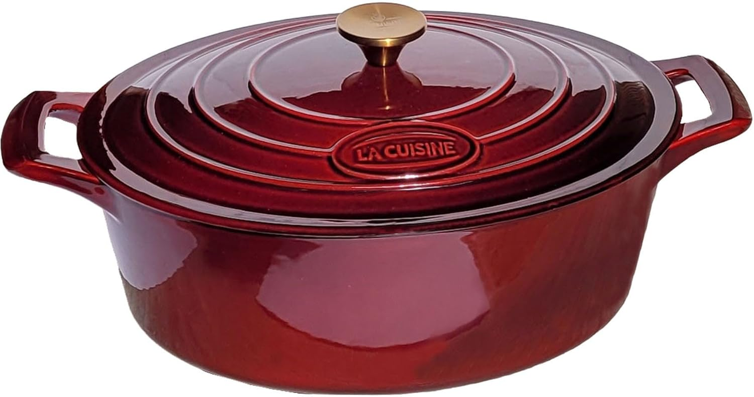 La Cuisine 26Cm Enameled Cast Iron Covered Dutch Oven, Casserole, Pot, French Oven, 5-Quart (QT) - Matte Black Enamel Coating Finish Interior, Teal Porcelain Enamel Exterior Oven Safe