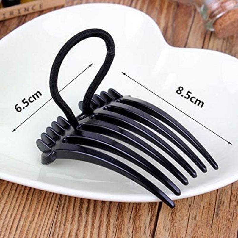 4Pcs Ponytail Bump It up Volume Inserts Combs Fluffy Hair Comb Hair Styling Tool with Elastic Rubber Band (Black+Coffee, One Size) image number 1