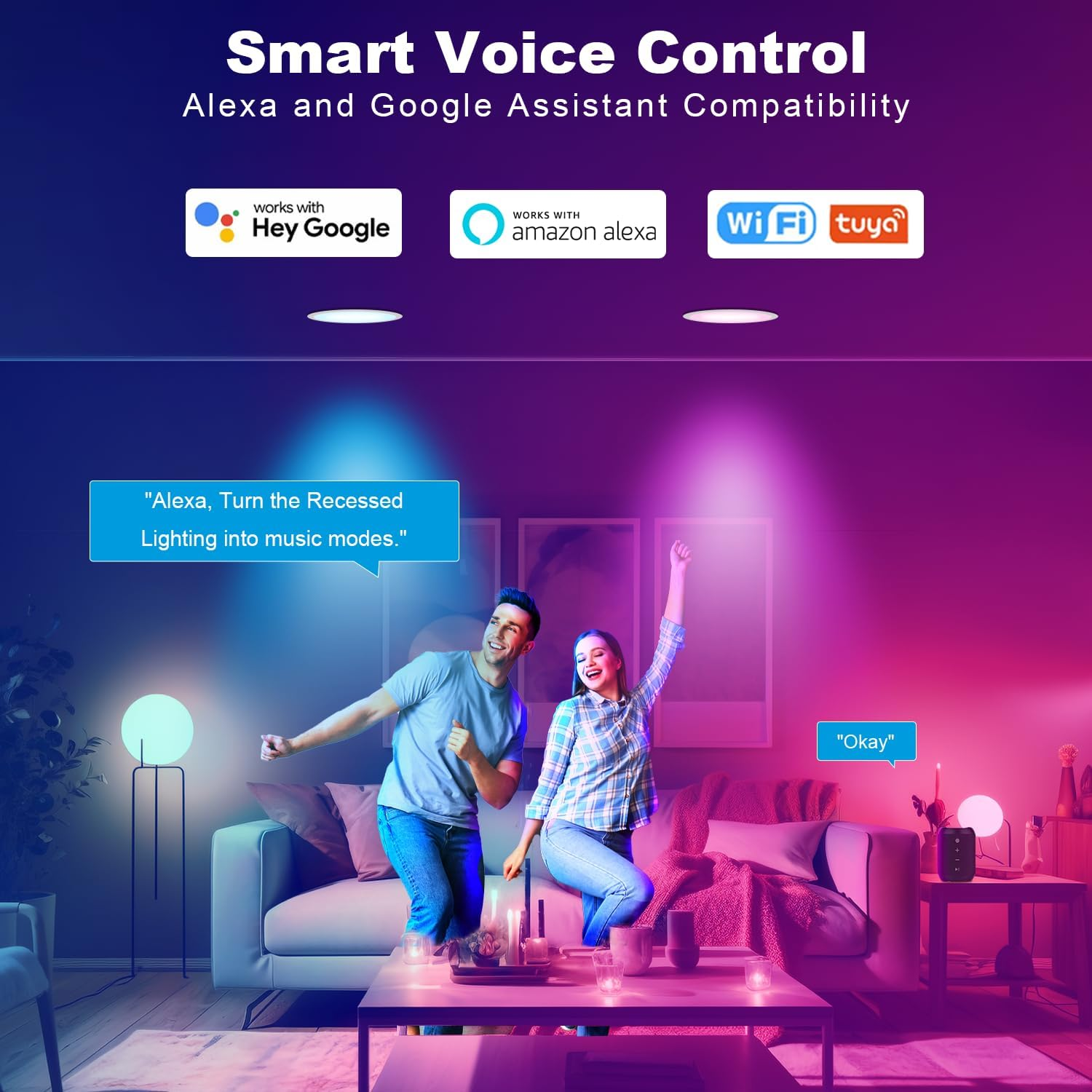 Koalakraft Smart LED Downlight 90Mm - Color Changing Downlights with APP & Voice Control, Wifi Bluetooth LED down Lights for Ceiling, Music Sync Smart LED Downlight, Energy-Efficient Recessed Lighting image number 2