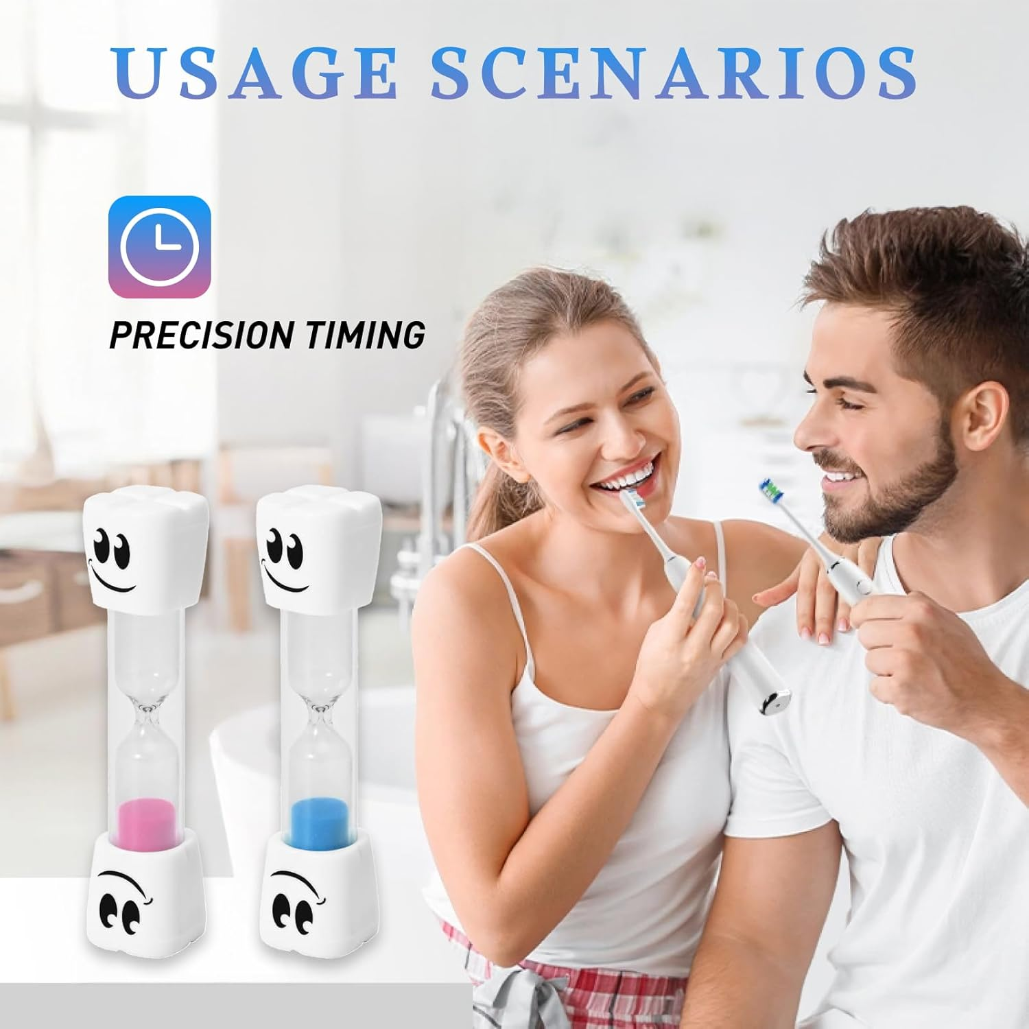 2 Minute Toothbrush Sand Timer for Kids Set of 2 Durable Hourglasses in Pink and Blue, Fun Smiley Design Perfect for Teeth Brushing, Turn-Taking, and Classroom Activities image number 2