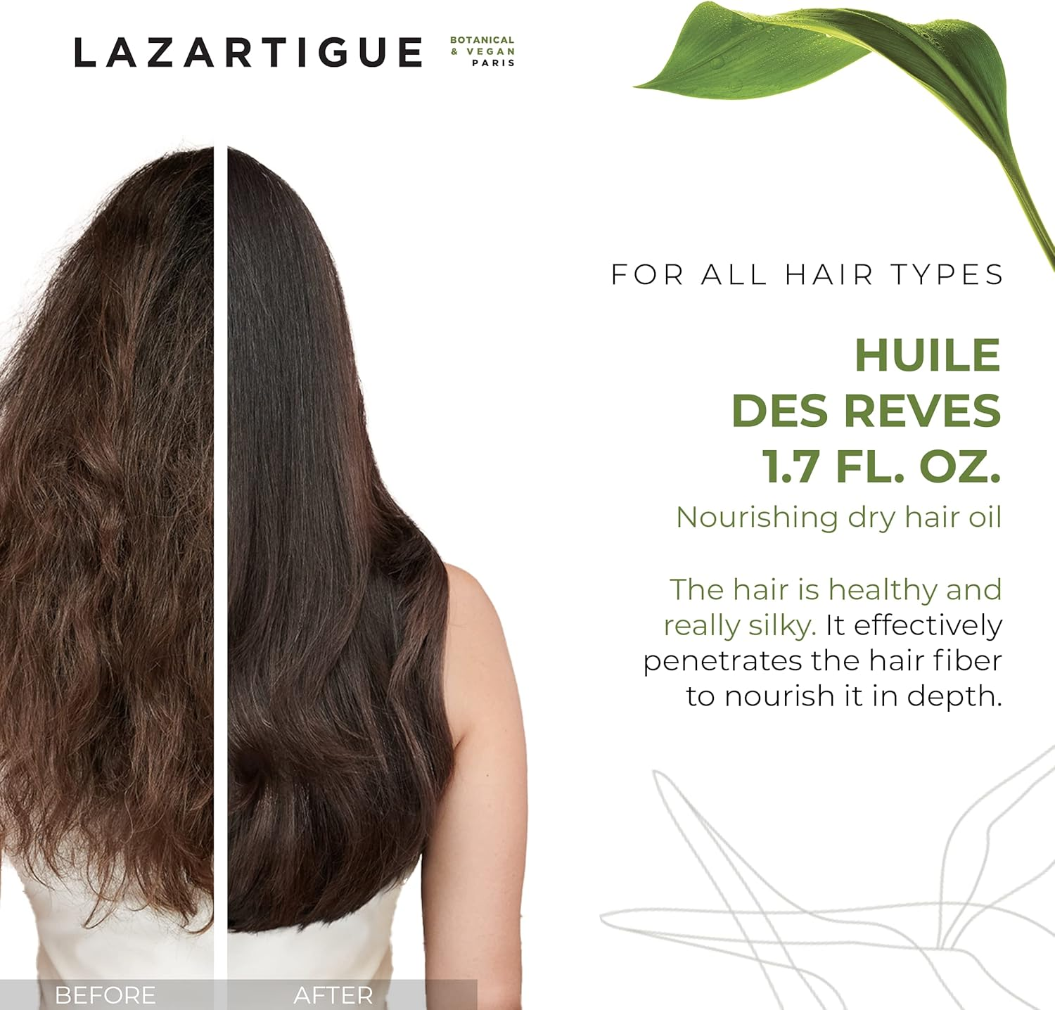 Lazartigue Huile Des R&ecirc;ves Nourishing Dry Oil for Hair, Adds Shine & Nourishment with Argan, Apricot & Camellia Oils, Vegan, Sulfate & Silicone Free, 1.7 Fl Oz image number 5