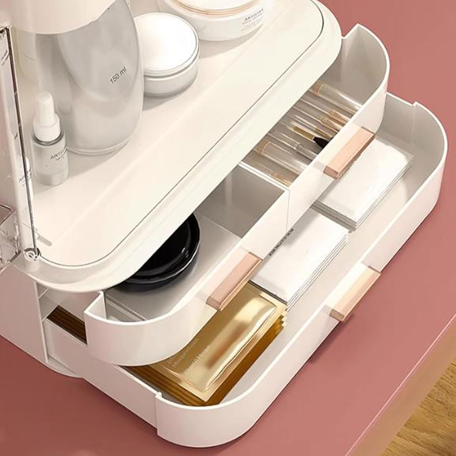 Makeup Organizer Makeup Storage Organizer Box with LED Mirror and Drawers，Jewelry Display Holder Rack, Cosmetics Case with Transparent Cover, for Bedroom Vanity Desk image number 1