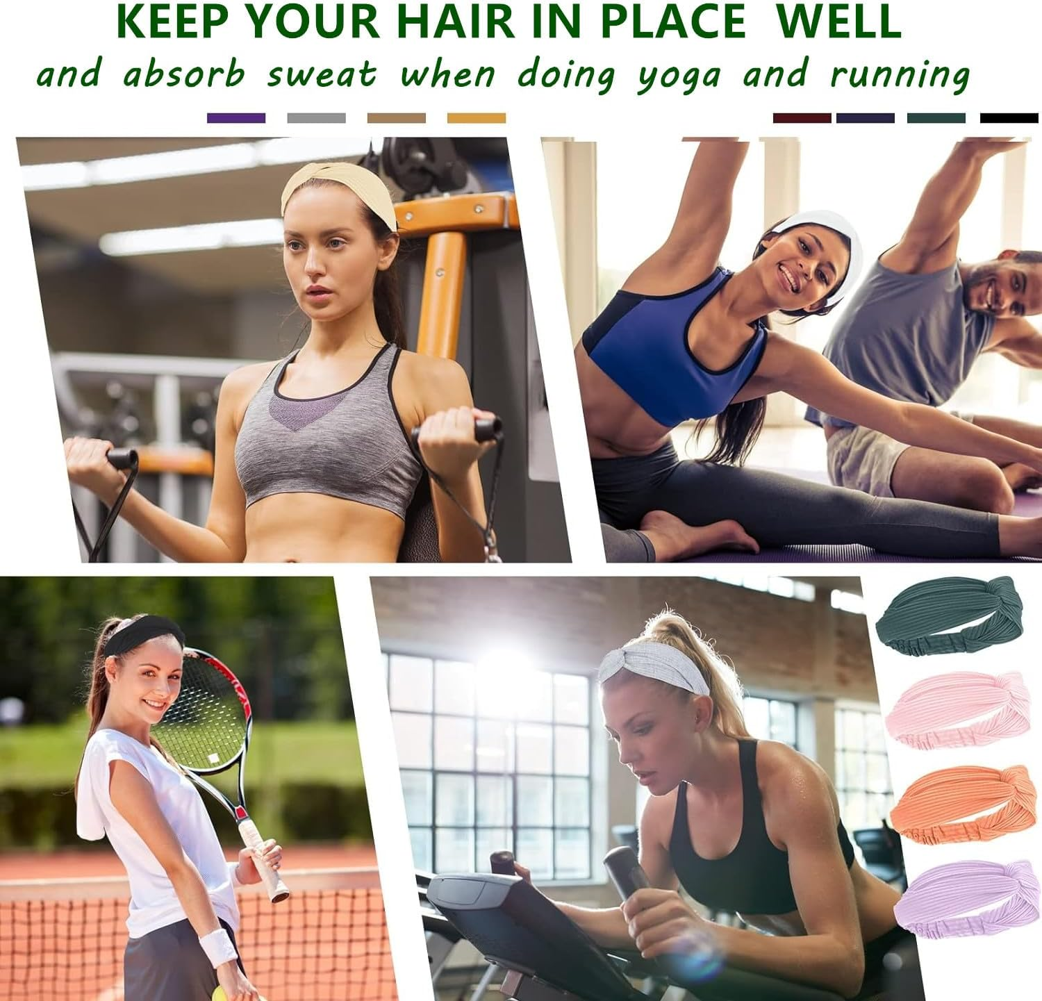 10 Pcs Headbands for Women Twist Knotted Women Head Bands Boho Stretchy Hair Bands Non Slip for Girls, Criss Cross Turban Plain Headwrap Yoga Workout Vintage Hair Accessories image number 4