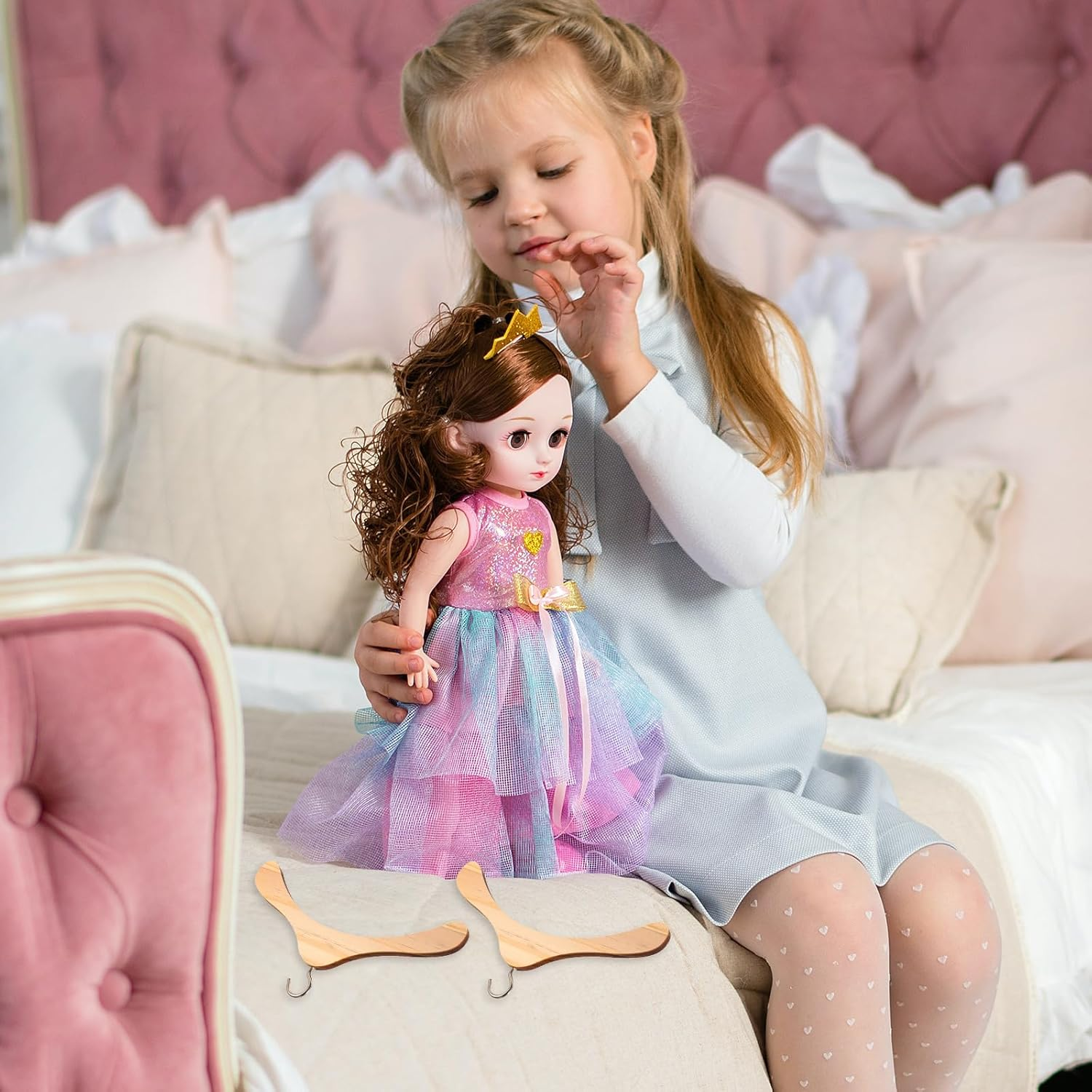 10 Pcs Wooden Hangers for Kids, 6'' Kids Baby Toddler Children Wooden Hangers,For Clothes & Pants, Baby Children Wooden Hangers image number 6