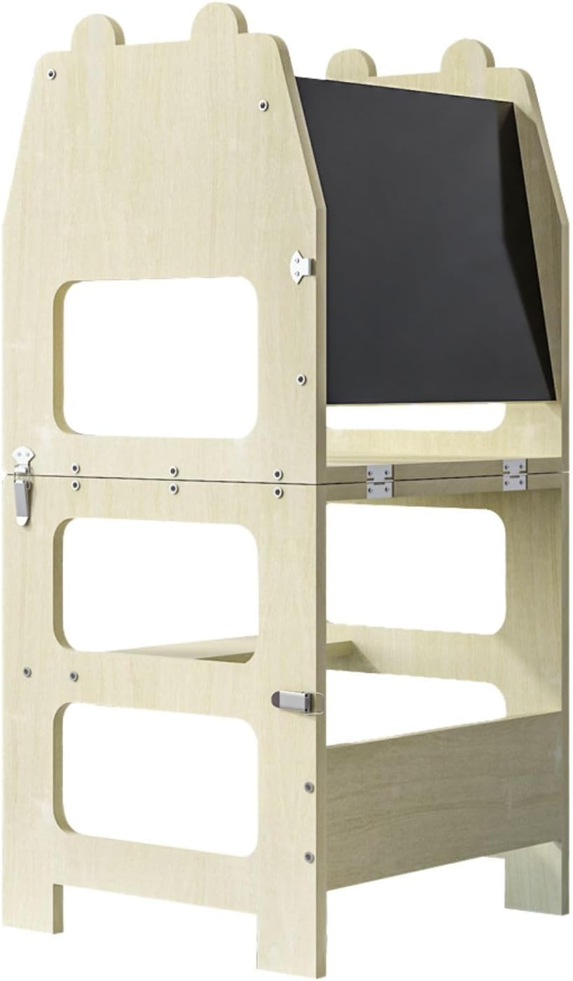 Ekkio Folding Kitchen Kids Step Stool with Chalkboard Non-Slip Design, Versatile Use, Easy Assemble, Lightweight (Wood) image number 5