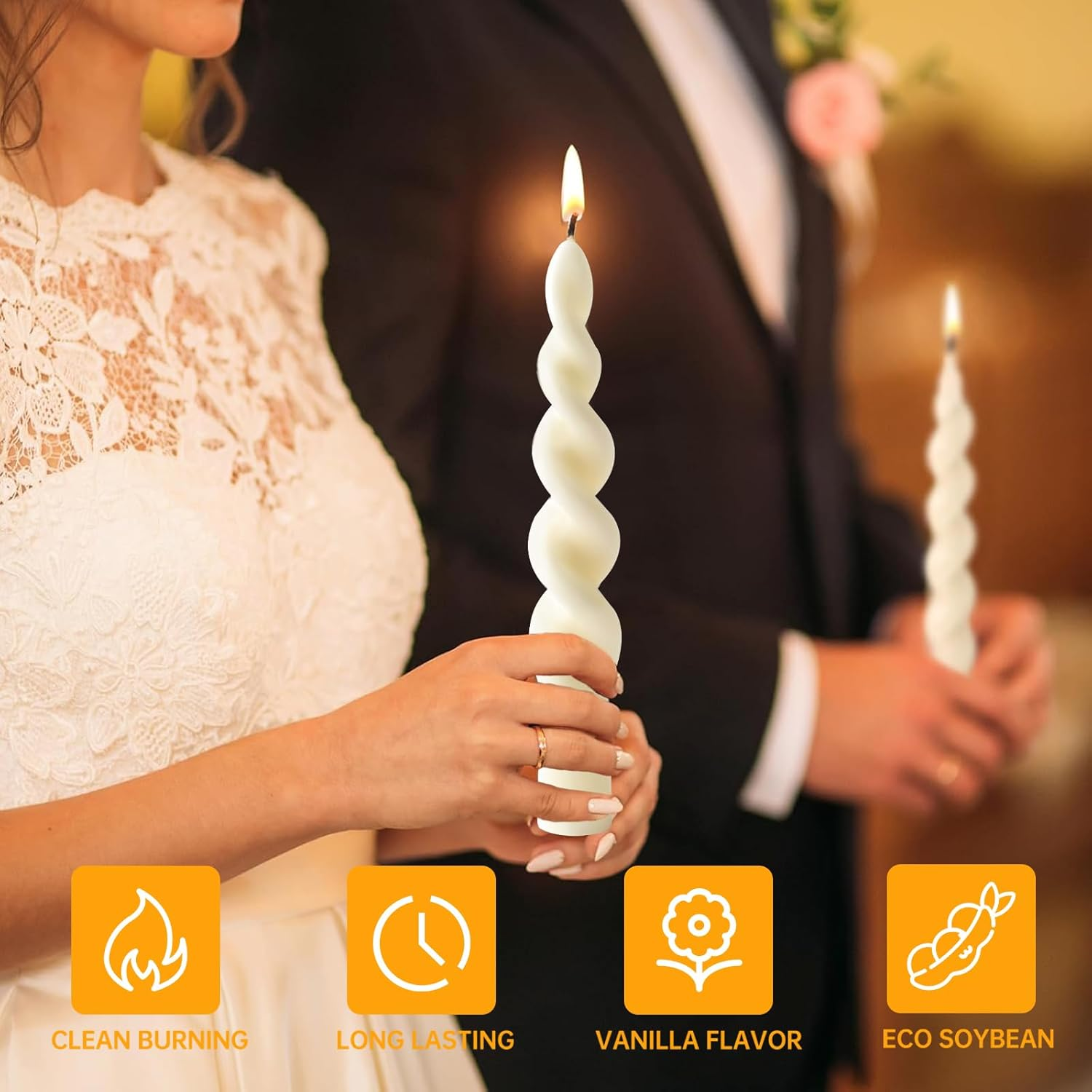 Screw Candle - White Colour - Set of 6 in Box - Decorative Household Candles - Burning Time 7 Hours - French Vanilla Floral - Natural Plant Wax - without Palm Oil image number 4