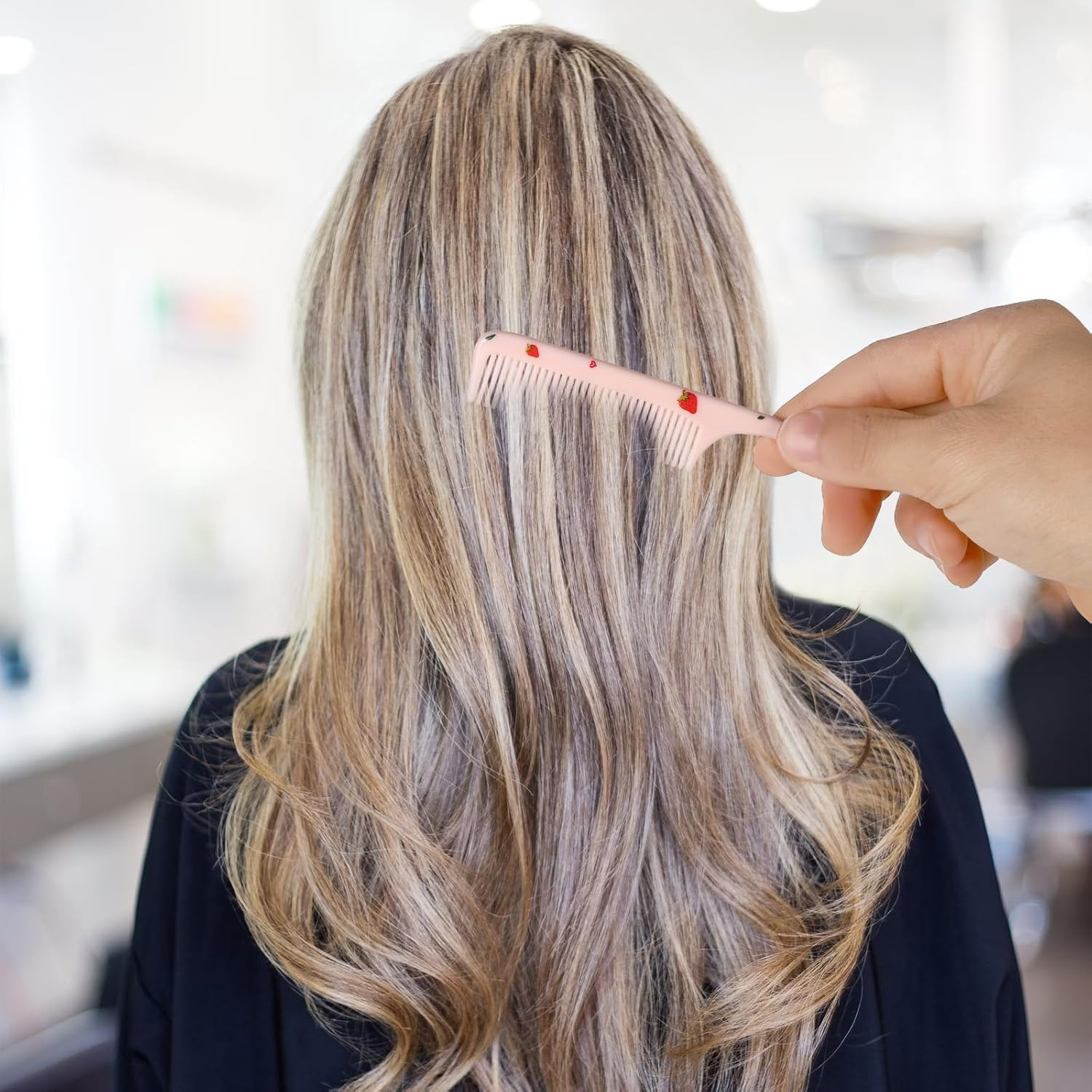 2Pcs Cute Hair Comb Set, Pink Strawberry Comb Fine Tooth Comb and Rat Tail Comb Toddler Hair Comb Small Girl Comb Plastic Mini Kids Comb for Women Girls Children All Hair Types image number 2