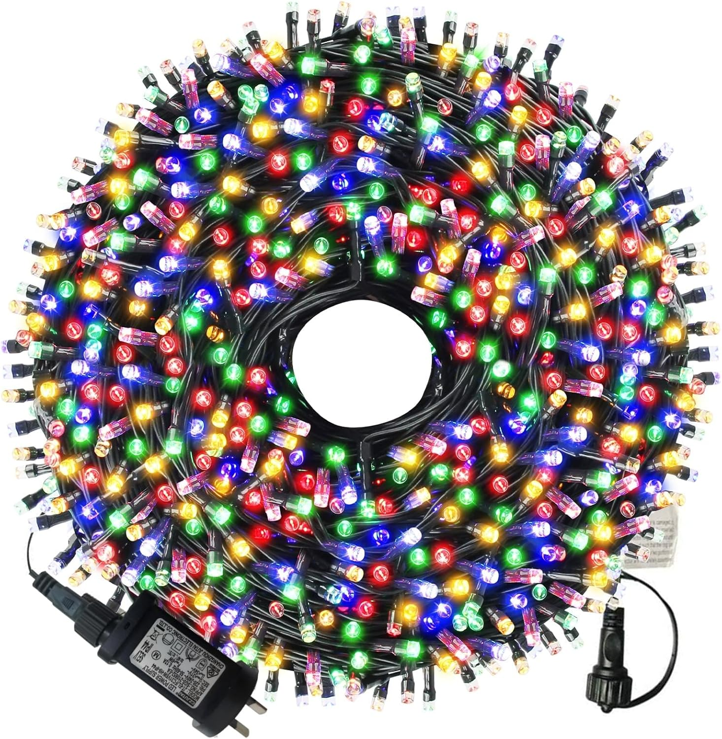 100M/1000 LED Multicolor Fairy Lights Christmas String Lights Indoor Outdoor Waterproof, SAA Approved 31V Adapter 8 Lighting Modes, for outside Tree Bedroom Wedding Party Ceiling Home Decorations