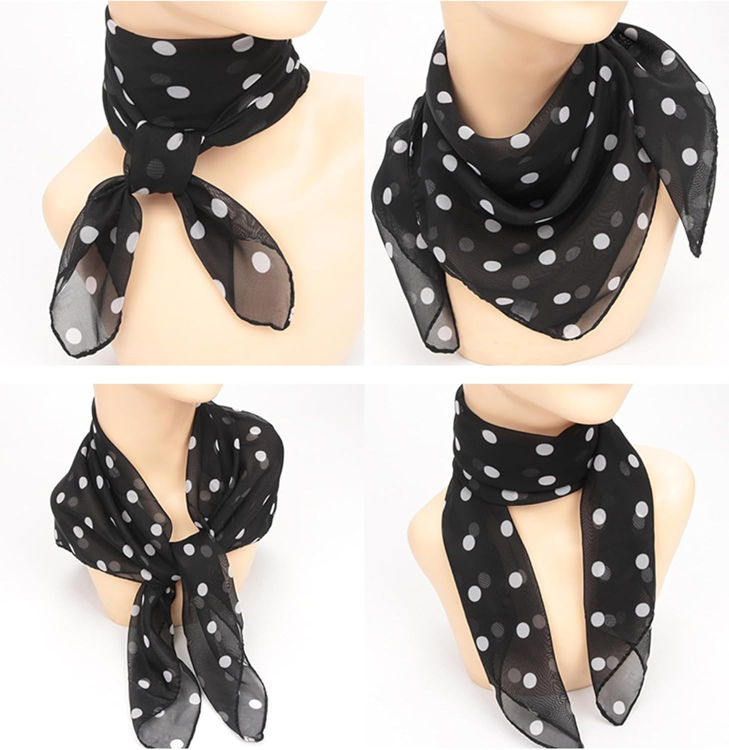 INOGIH Womens Soft 27'' Chiffon Polka Dots Square Scarf - Florals Print Shawl Wraps Square Kerchief Neck Scarf Shawl image number 4