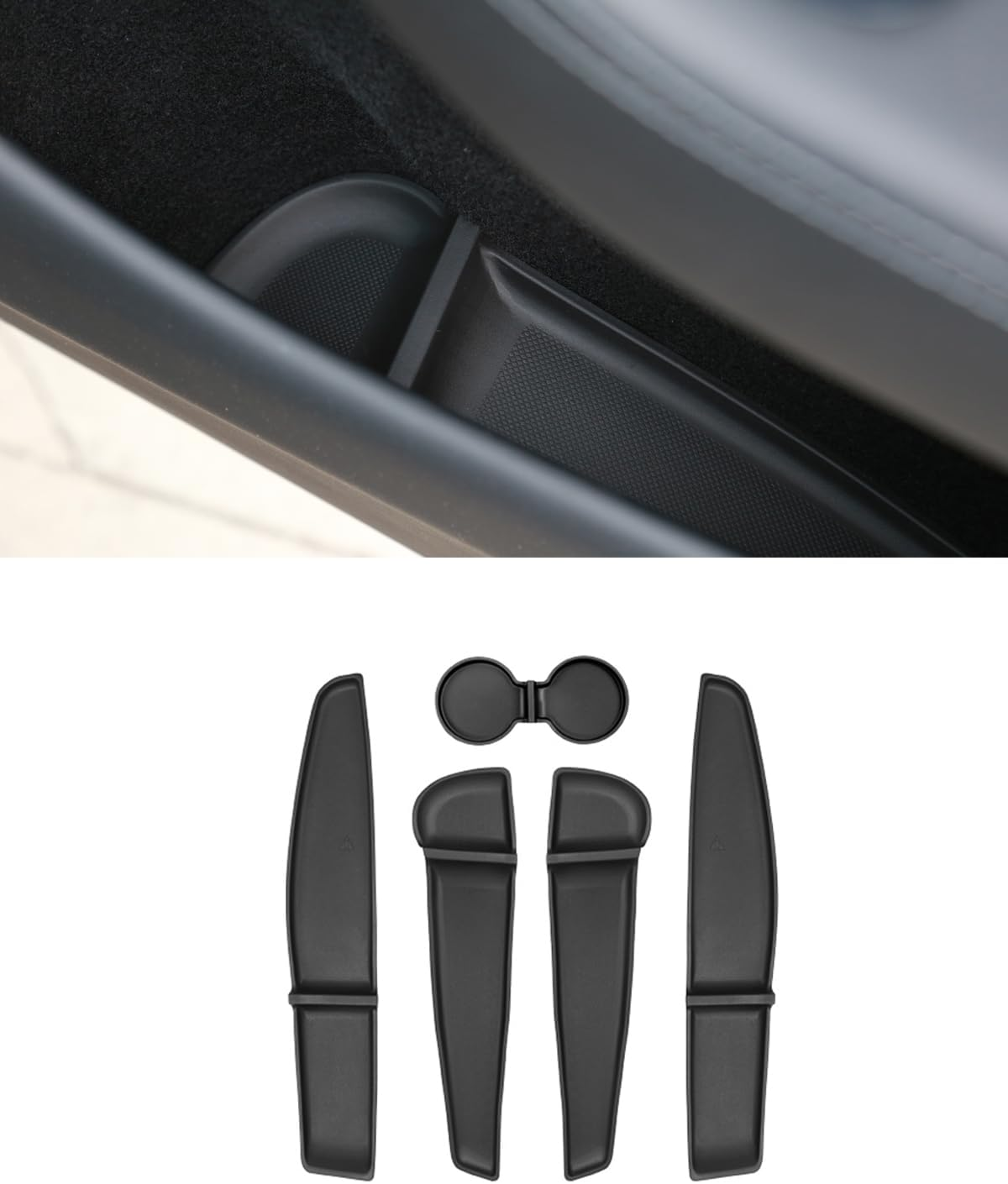 YOKOOHITECH Door Side Pocket Storage Box Liners, 4Pcs TPE Front & Rear Door Pocket Inner Organizer Trays and Cup Holder Pad Compatible with Tesla Model Y Juniper 2025 2026