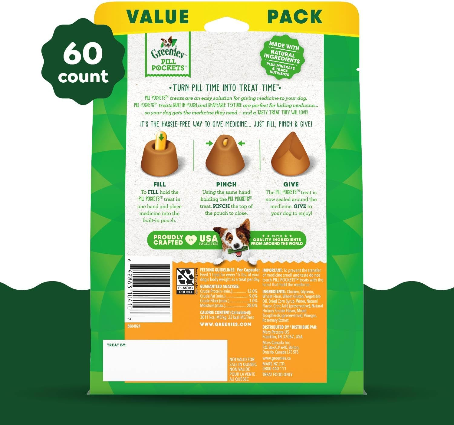 GREENIES Pill Pockets Capsule Size Natural Dog Treats Chicken Flavor, 15.8 Oz. Value Pack (60 Treats) image number 2