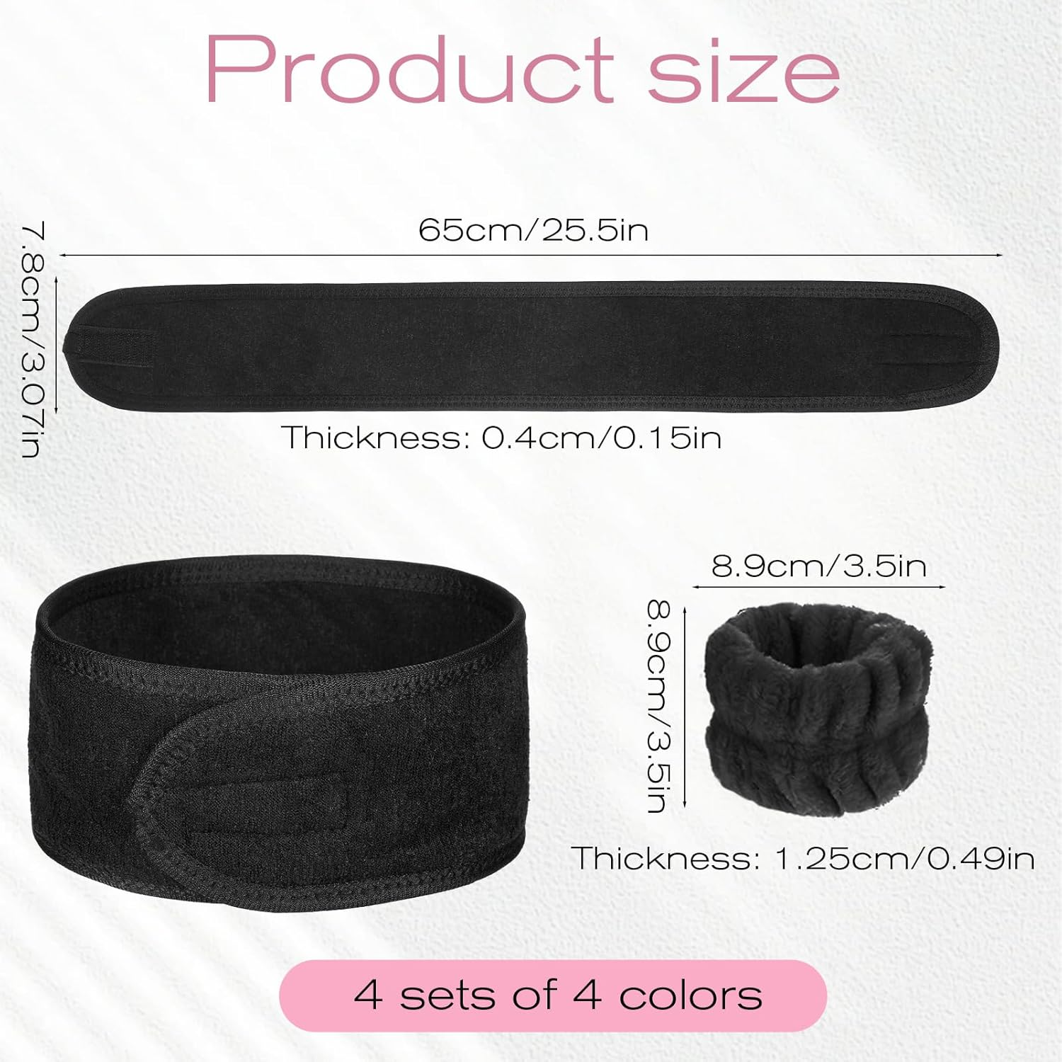 YBEATY Pack of 4 Face Spa Headbands Adjustable Non-Slip Terry Cloth Soft Stretchy Sweat Towel Hair Towel Face Wash Make up Headband for Women Shower Sports Yoga image number 3