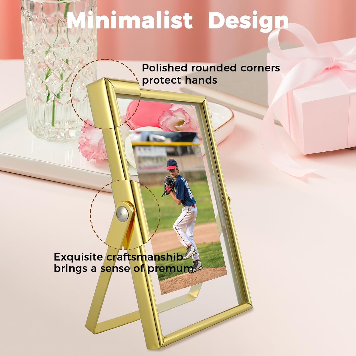 Ahago Gold Floating Frame (4"X6", Vertical, 2 Set), for Picture 3X5, 2X3, 1X2, Tabletop Shelf Photo Frames, Modern Minimalist Style, Classy for Festival, Home or Wedding&hellip; image number 2