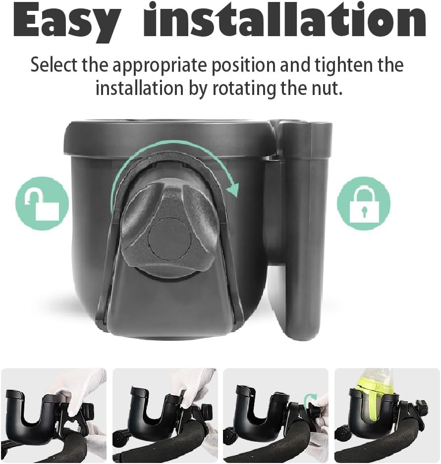 Honeteek Stroller Cup Holder with Phone Holder, 2-In-1 Universal Cup Holder Attachment for Doona Strollers Walker Bike Wheelchair, 360&deg; Rotatable Adjustable Water Drink Bottle Doona Trike Accessories image number 4