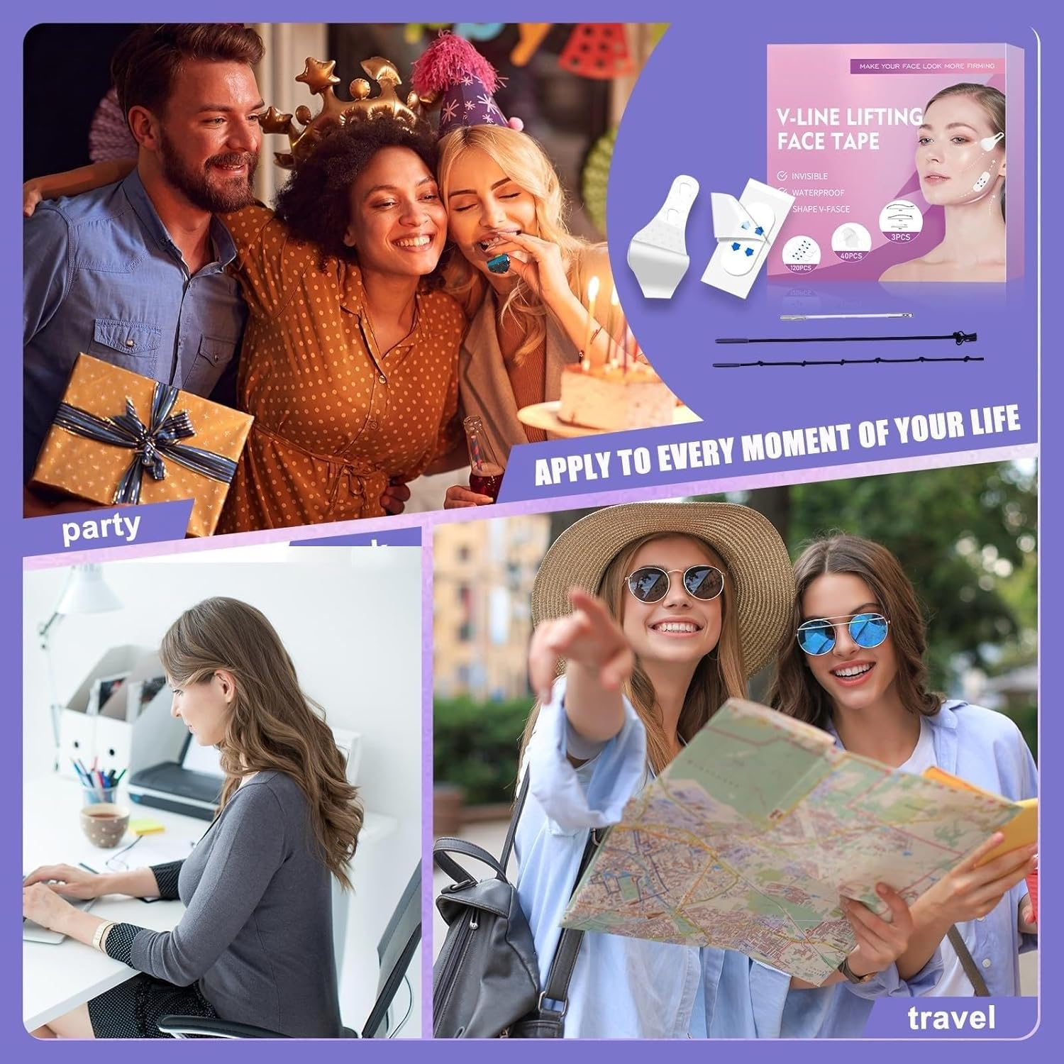 Neck Lift Tape,Neck Tape Lifting Invisible,Face Tape,Face Lift Tape,Face Lift Tape Invisible,V-Shaped Instant Face Tapes for Lifting Sagging Skin Eyes Double Chin Wrinkles Waterproof Mix Box 160PCS image number 2