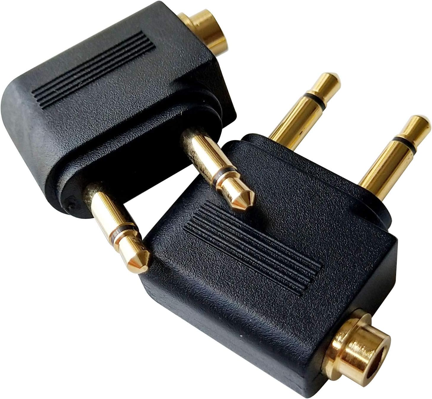 Audio Airplane Adapters Dual 3.5Mm Male to 3.5Mm Female Airline Flight Headphone Adapters Gold Plated (2 Pack)
