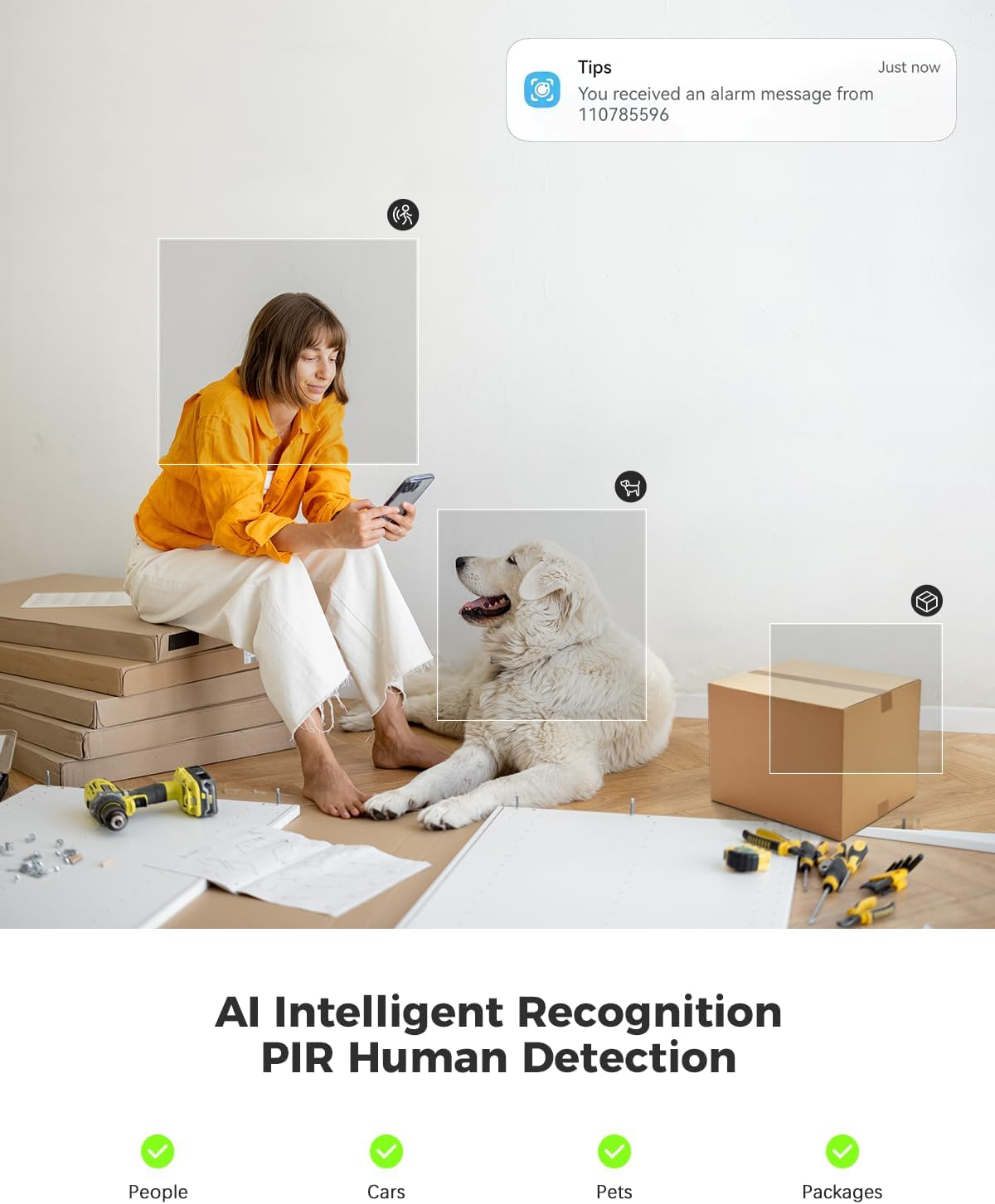 COCOCAM 2PCS 2K Indoor Pan/Tilt Security Camera with 5200Mah Battery, Wifi Camera, Wireless for Baby Monitor/Pet Camera/Home Security, AI Recognition, PIR Human Detection,Work with Alexa, 2.4G Wifi image number 6