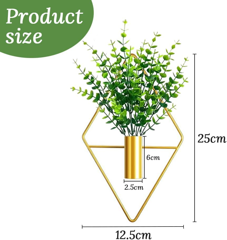 4 Pieces Plant Wall Decor, Hanging Metal Geometric Flower Stand, Home Decor, Indoor Artificial Plants for Home, Bedroom, Living Room, Office, Porch (Gold) image number 5