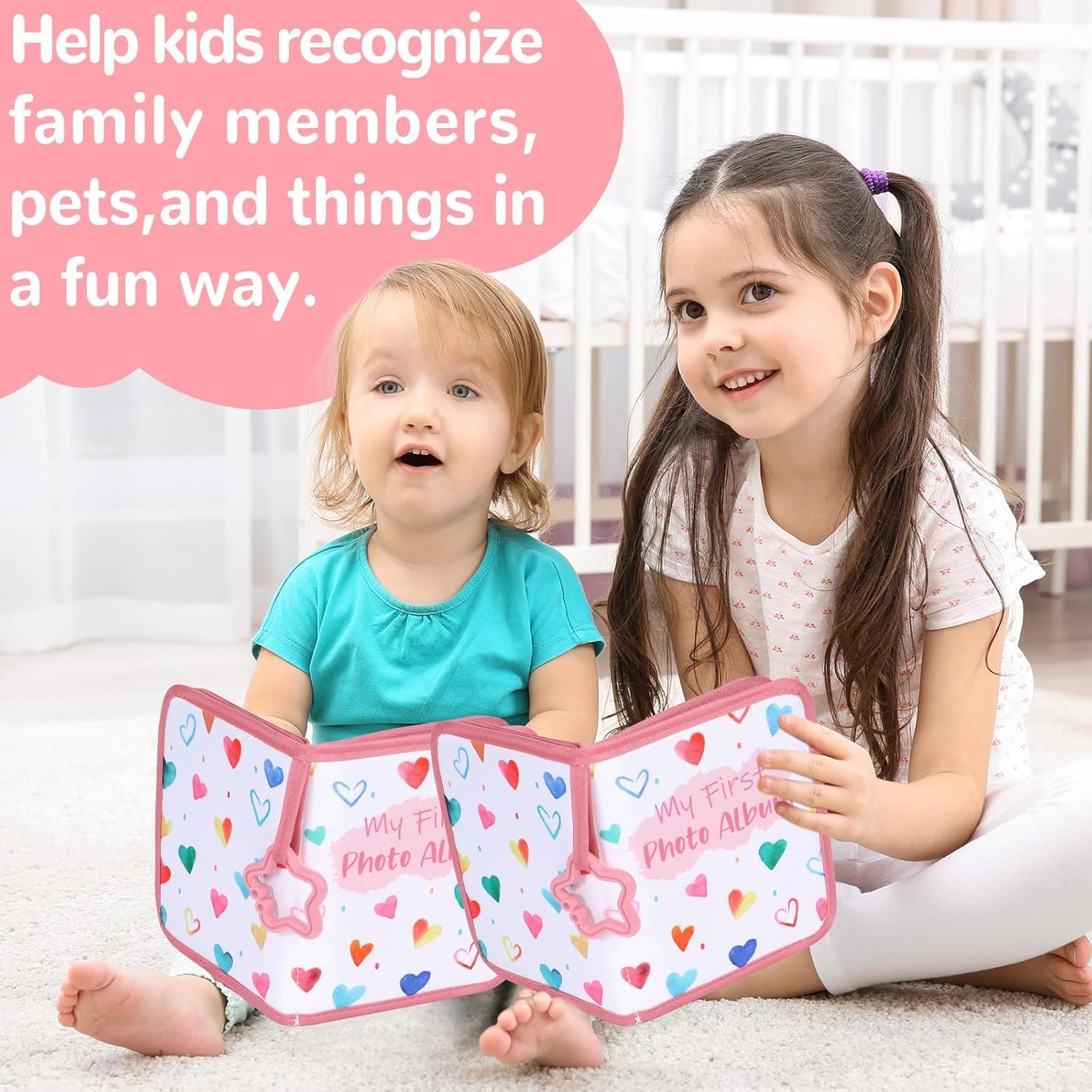 Baby'S My First Family Album Soft Photo Cloth Book Pink Heart My First Book of Photos Baby Memory Album Gift Holds 4X6 Pictures for Babies Newborn Toddler & Kids Baby Shower