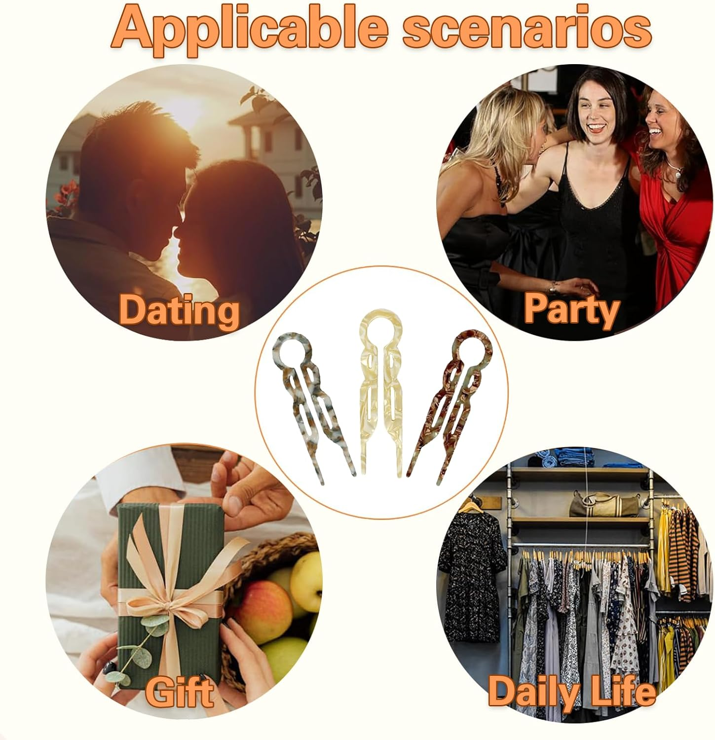 ONBPIY Vintage French Hair Clips 3Pcs - Tortoise Shell Acetate Hairpins for Women, Strong Hold Bobby Pins for Curly/Straight Hair, Updos & Daily Styling image number 4