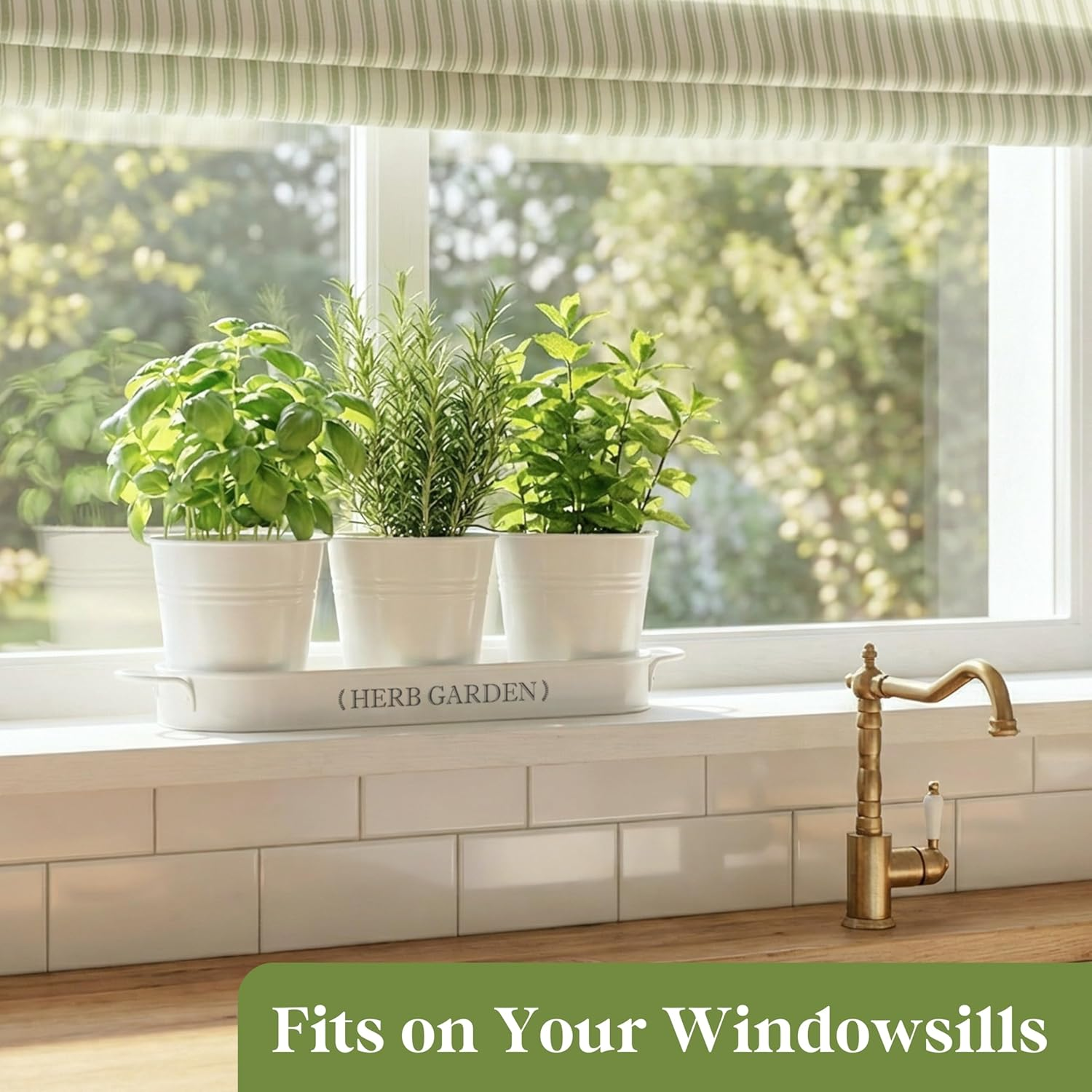 PERFNIQUE Indoor Herb Garden, Herb Garden Planter for Indoor/Outdoor, Farmhouse Plant Pots, Windowsill Herb Garden Kit with Tray, Window Pots for Indoor Plants (Off White) - Matte Black image number 7