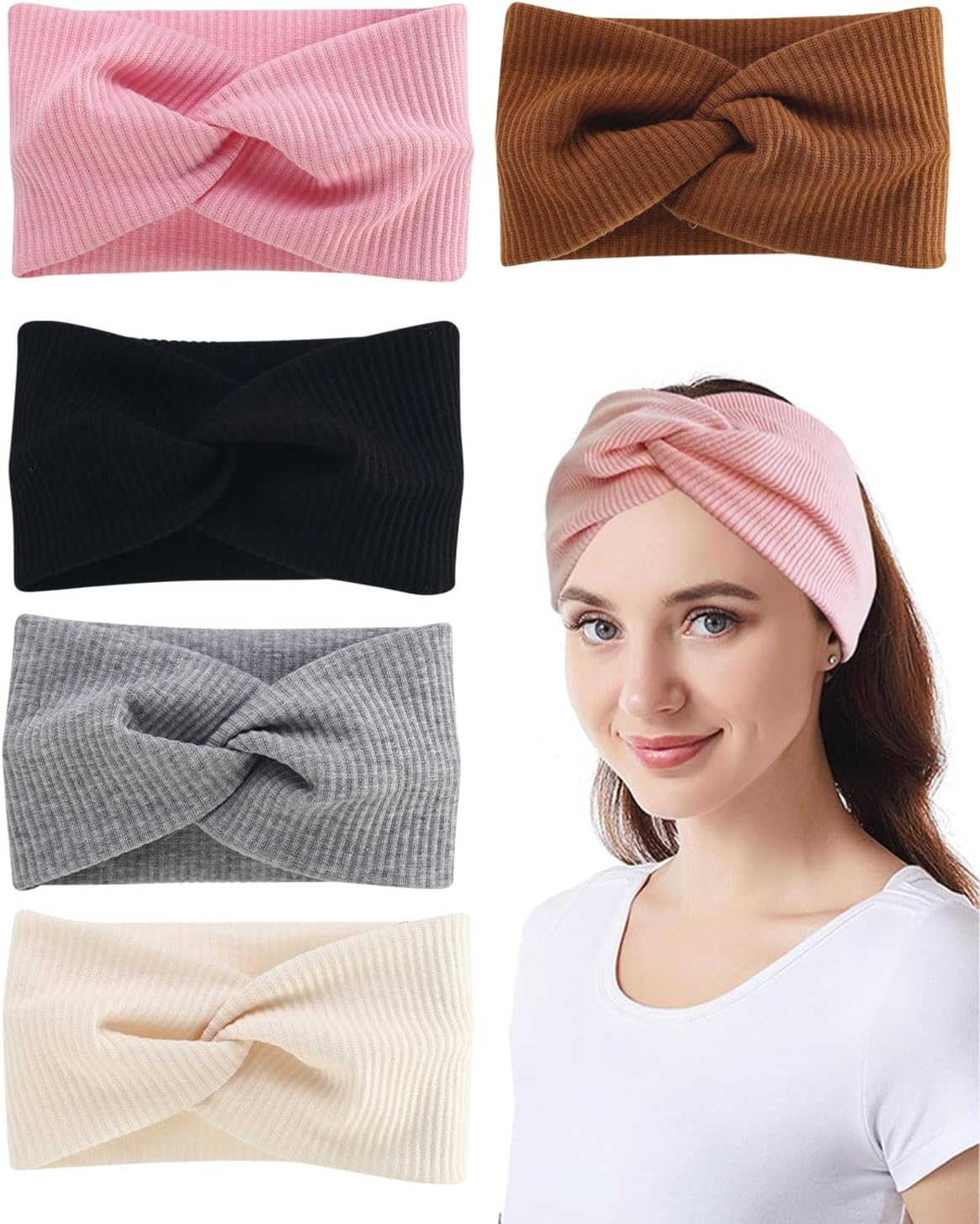 MYGLOAR Women'S Headbands, Non-Slip, Sports, Women'S Elastic Hair Bands, Girls Twist Headbands, Headbands, Elastic Headbands, Hair Bobbles Made of Cotton for Autumn and Winter image number 1