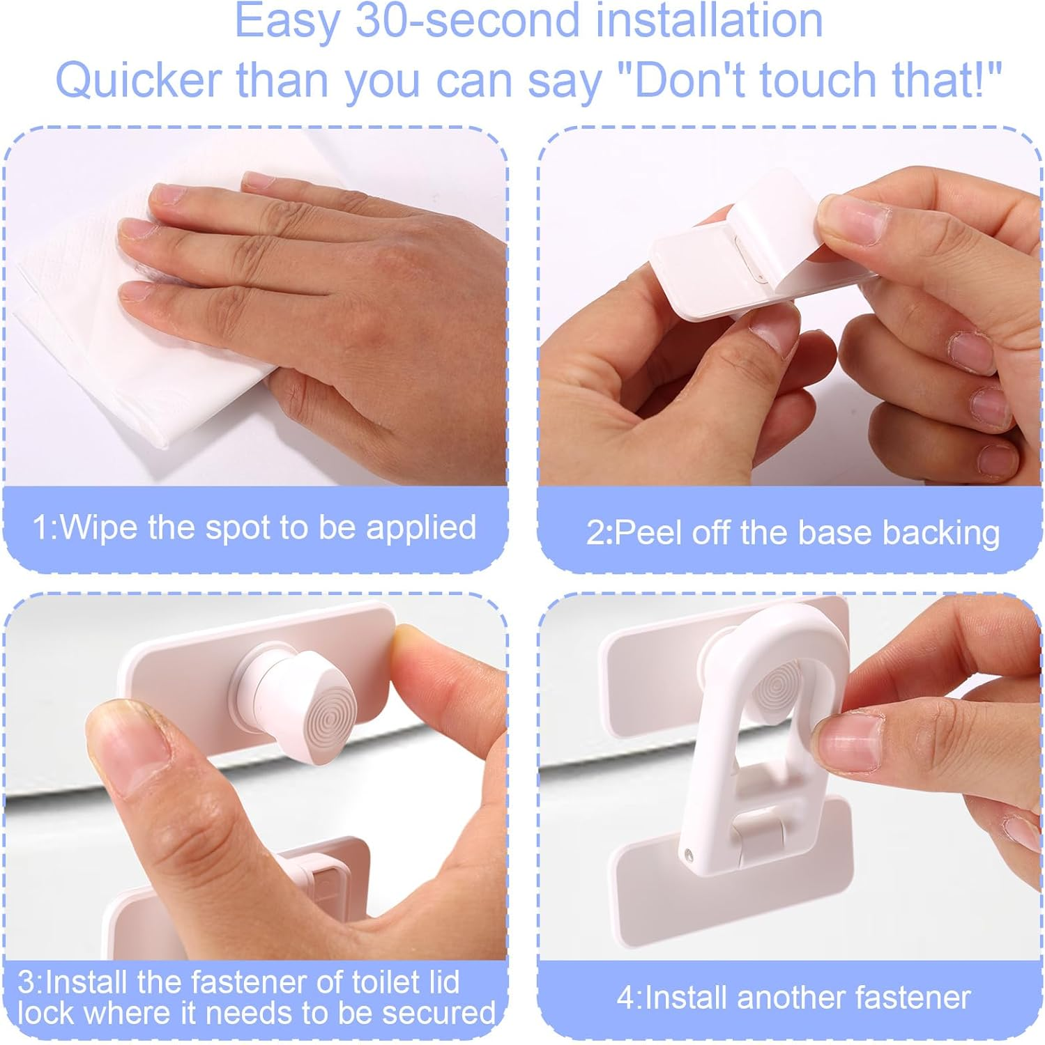 2Pcs Baby Toilet Locks, Plastic Universal One-Handed Operation Toilet Lid Safety Lock for Baby Toddler Child Providing Invisible Protection Easy Installation No Tools Needed(White)