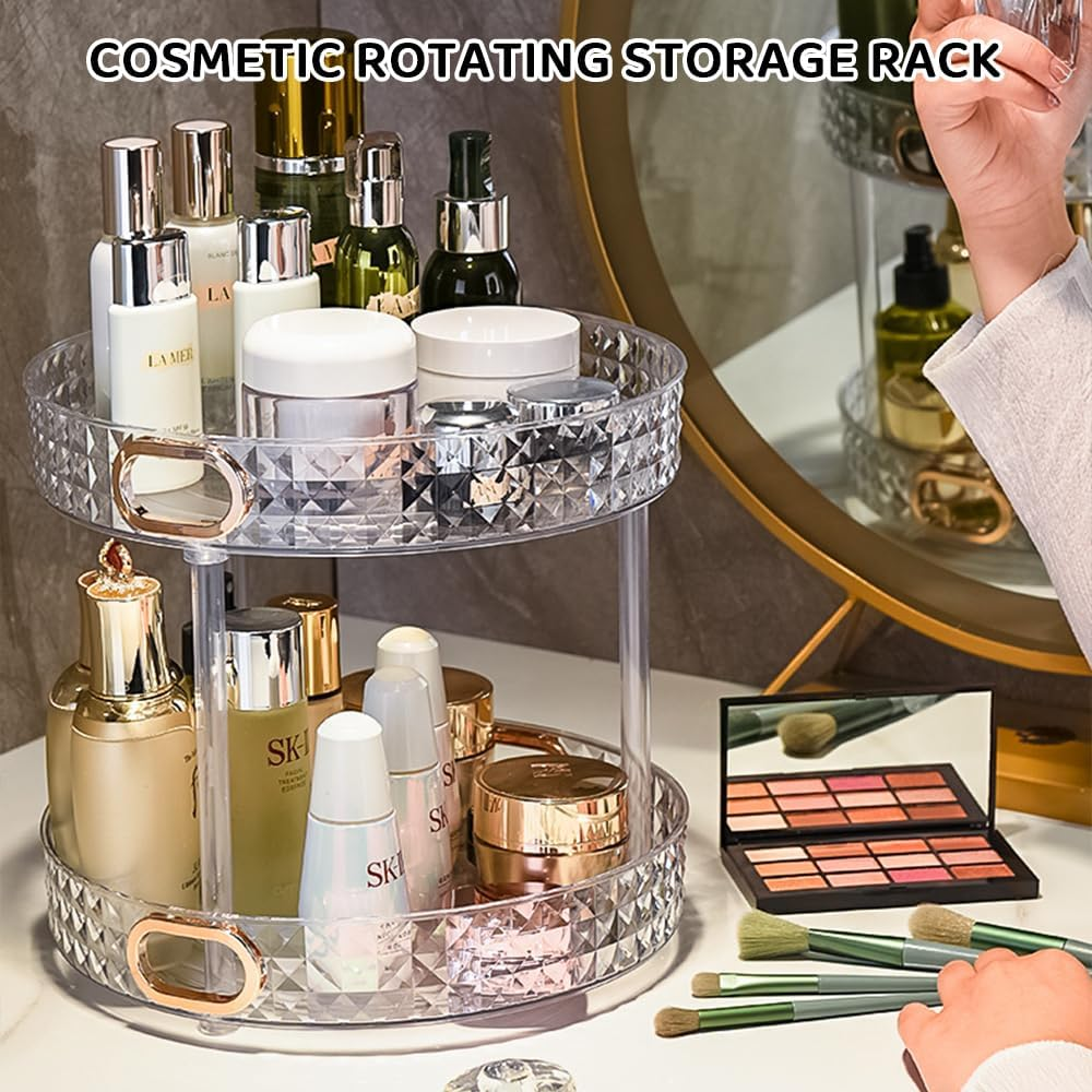 RUTREZOGO Rotating Makeup Organizer 2 Tier Skincare Organizer with Handle, Spinning Lazy Susan Perfume Organizer for Vanity, Bathroom Countertop, Cabinets, Pantry, Fridge & Kitchen image number 5