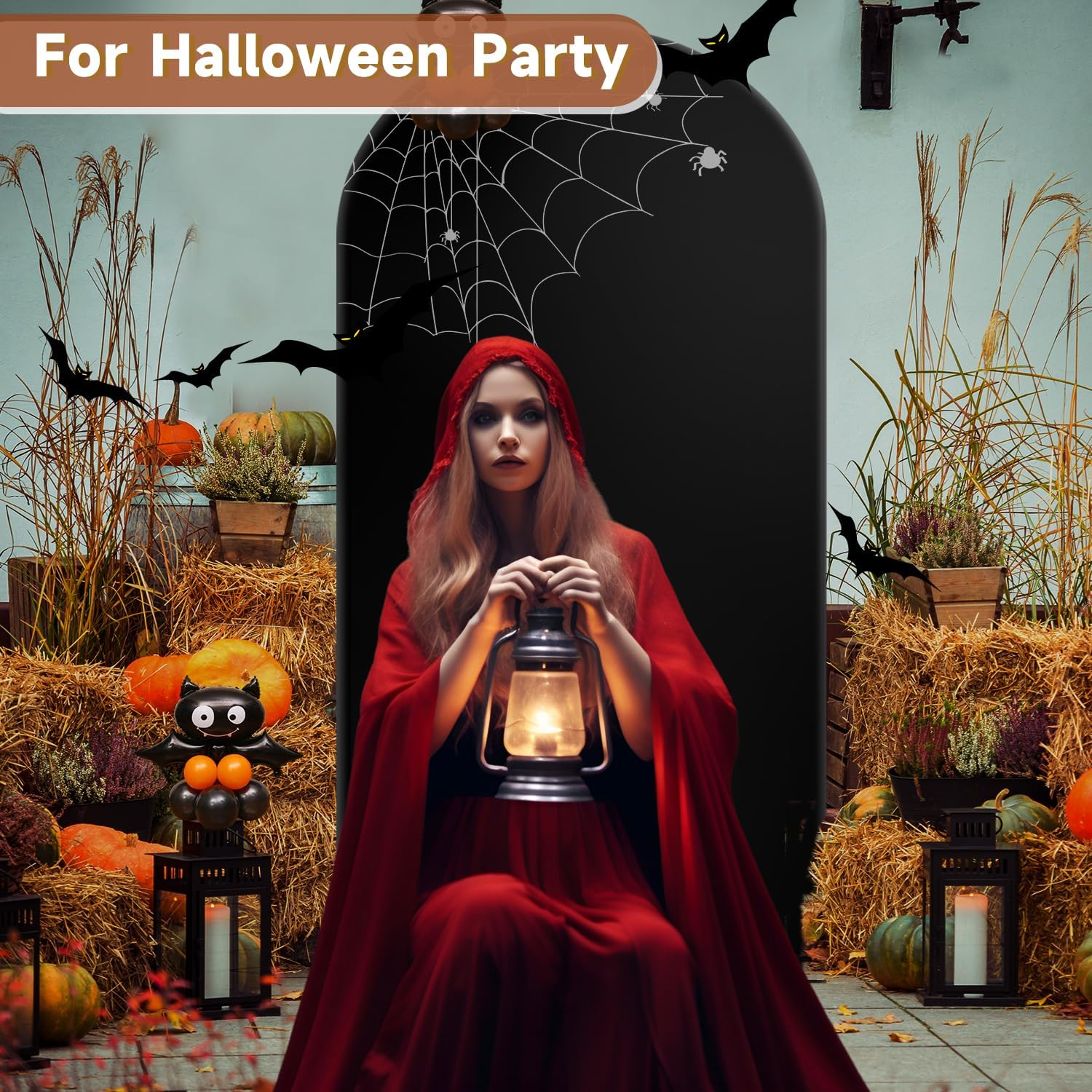 Hemmotop 6 Ft Black Arch Cover (No Arch Backdrop Stand), 2-Sided Spandex Arch Covers Stretchy Backdrop, for Wedding, Baby Shower, Birthday Party Decoration image number 2