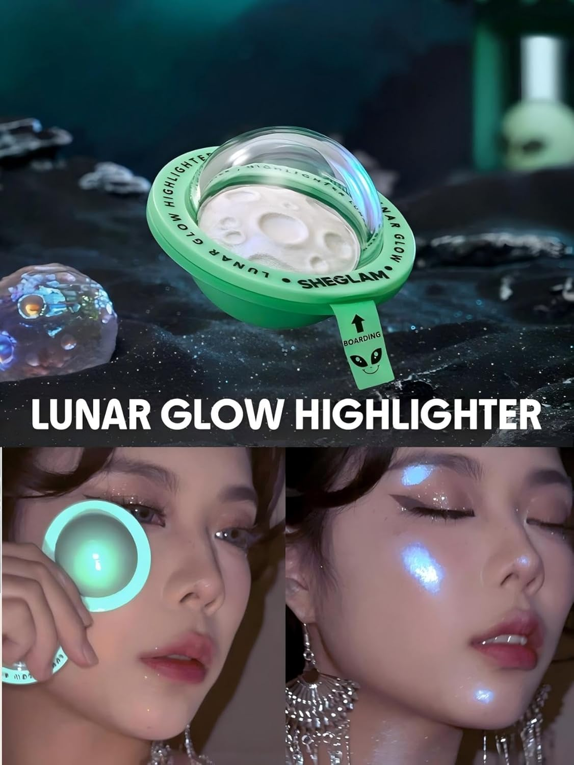SHEGLAM Lunar Glow Highlighter Face Highlighter Multichrome Glitter Shimmer Highlighter Makeup-Neutron Star image number 5