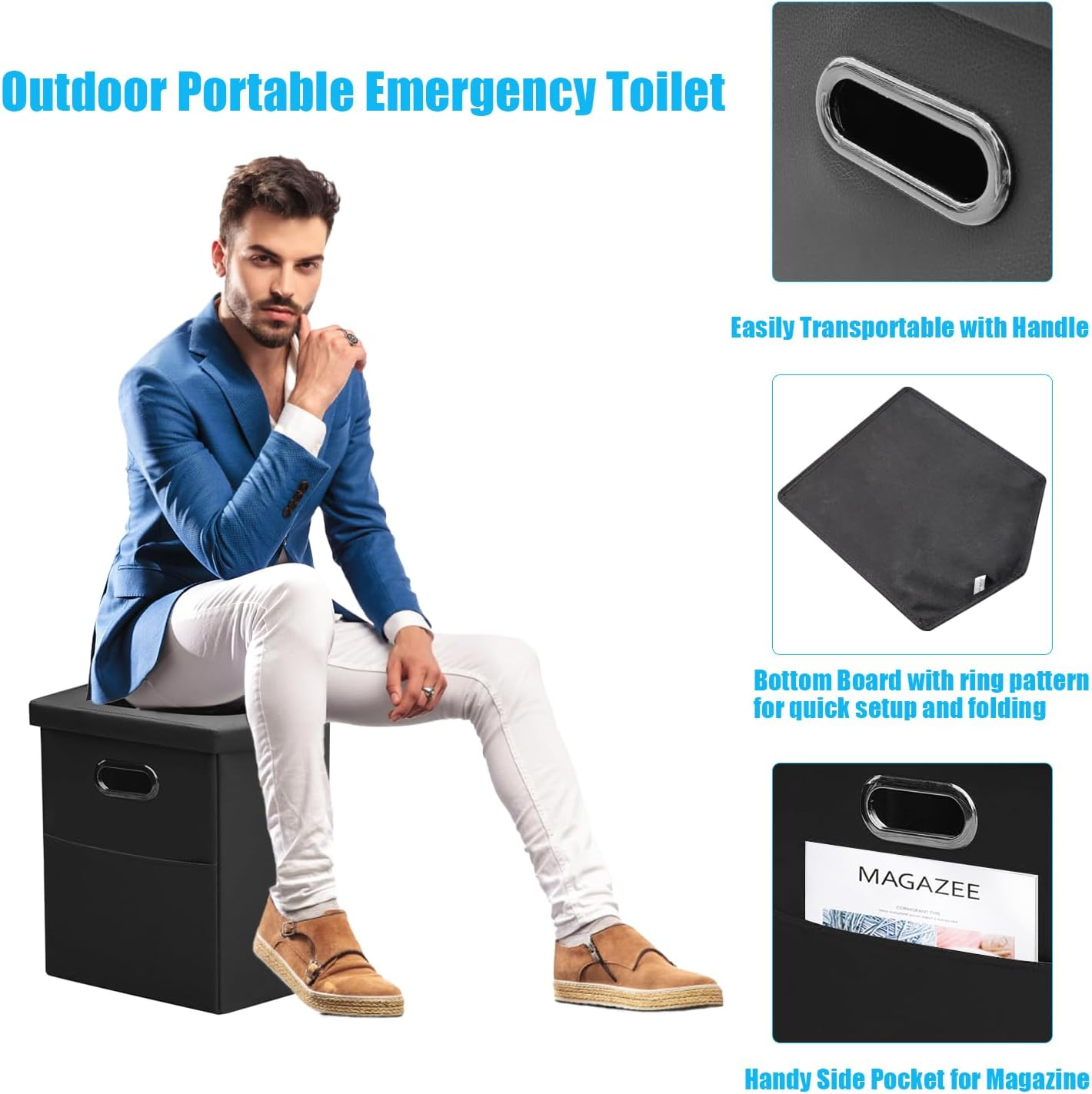 Portable Toilet for Adults Camping Porta Potty Toilet, Extra Tall Emergency Toilet for Car, Poo Powder with Trash Bag with Foldable Toilet with Lid image number 5