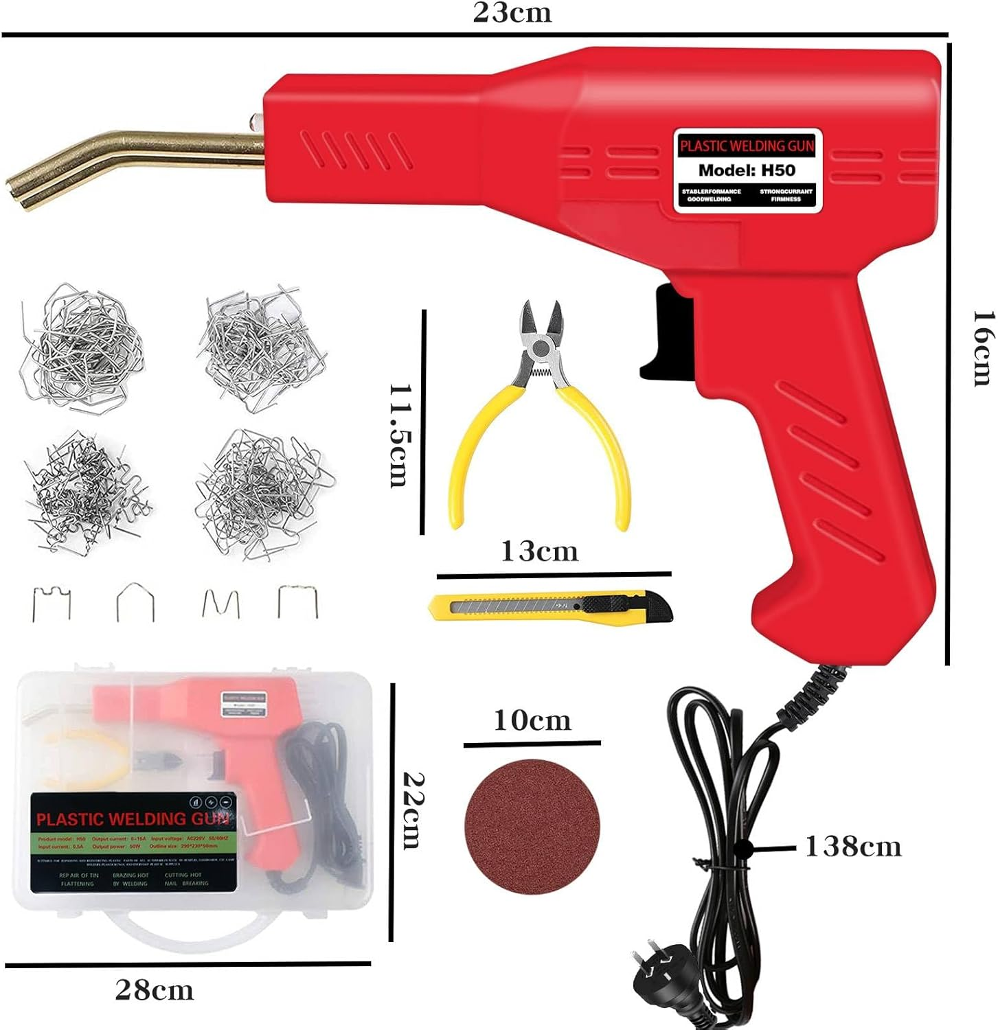 Upgraded Plastic Welder with 1000PCS Staples, Hot Stapler, Car Bumper Repair Kit, Welding Gun, Plier, Knife and Portable Toolbox (Red) - Black+1000Pcs Staples image number 5