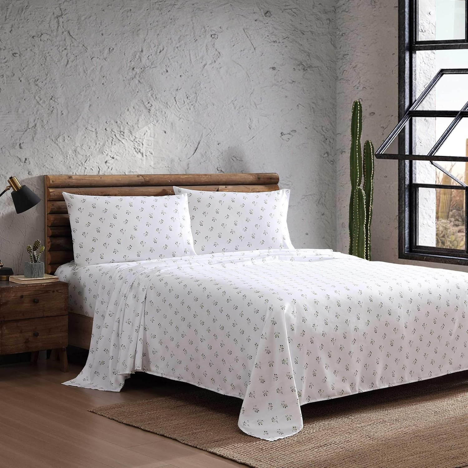 Wrangler - Sheet Set, Breathable & Wrinkle Resistant Bedding, Includes Matching Sham & Pillowcases, Floral Home Decor (Sketchy Ditsy Green, King) image number 5