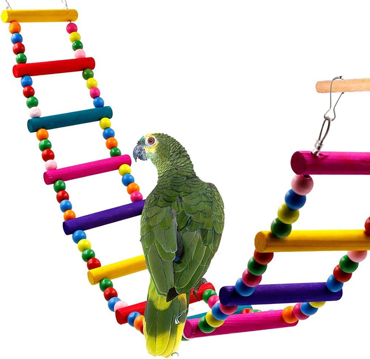 Uheng Colorful Bird Ladder Toys for Parrot, Pet Swings Chew Hanging Bridge, Wooden Rainbow Cage Training Accessories for Cockatiel Conure Parakeet Small Macaw Budgie (8 Ladders,22Inch) image number 1