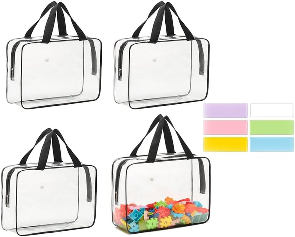 Toy Storage Bags with Labels, Set of 4, Clear PVC, Large Size, for Building Blocks, Board Games, Puzzles image number 1