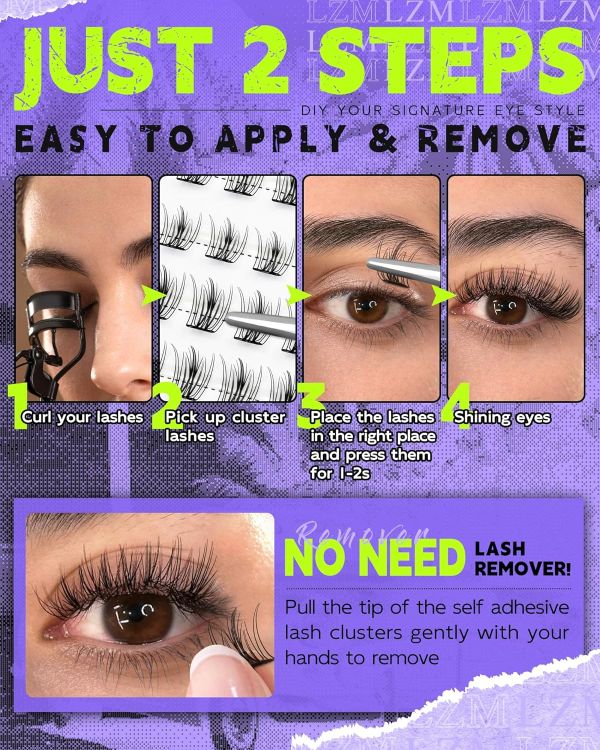 LZM Pre Glued Cluster Lashes Self Adhesive Lashes Clusters Natural with Tweezers No Glue Needed Press-On Eyelashes 8-14Mm Wispy Eyelash Extensions DIY at Home (KLSH41A) image number 1