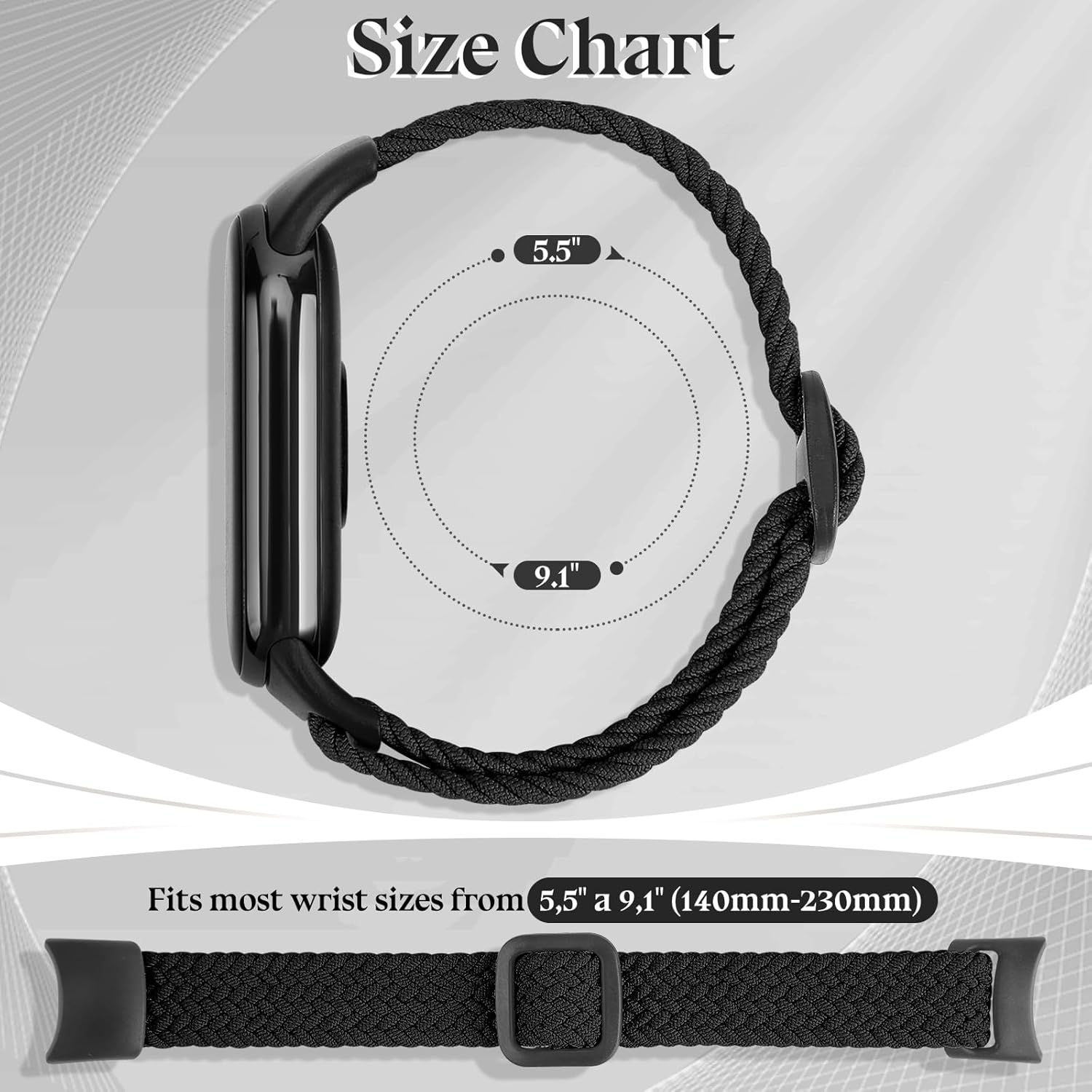 Braided Bands Compatible with Xiaomi Mi Band 10/9/8 Straps for Women Men, Elastic Adjustable Solo Loop Nylon Woven Replacement Wristbands for Xiaomi Mi Band 9/8 image number 2