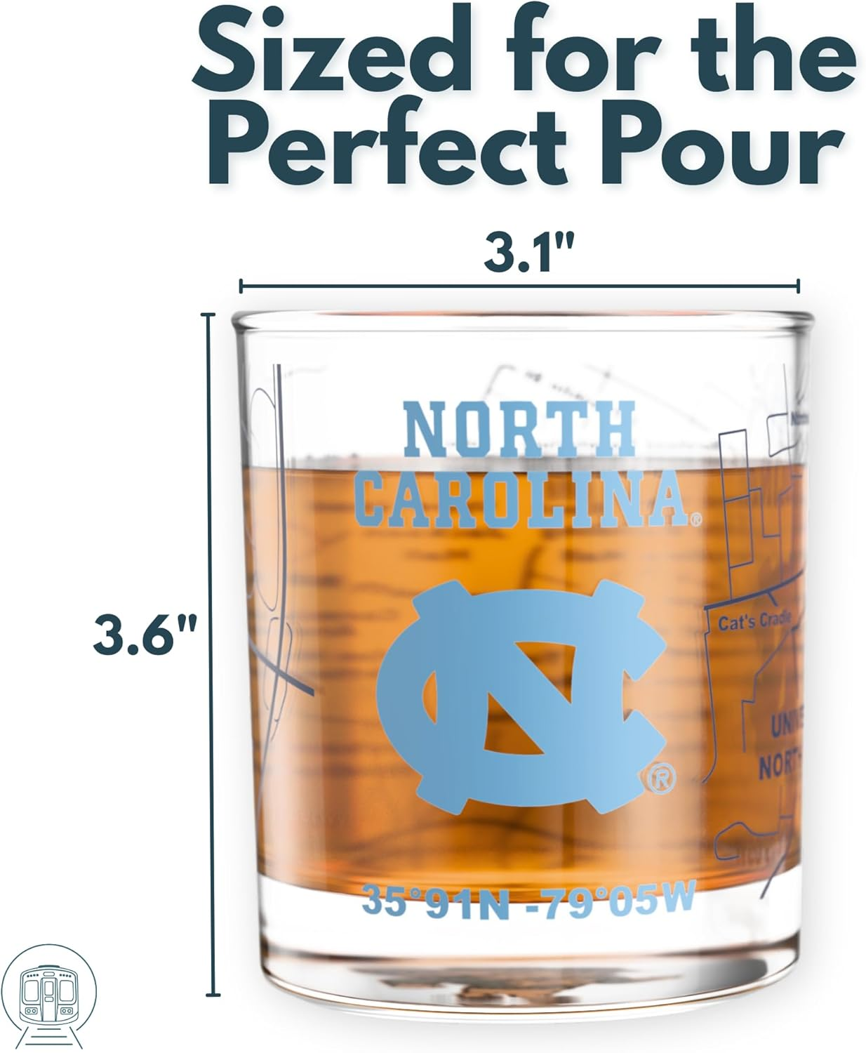 Greenline Goods &ndash; University of North Carolina Tar Heels College Whiskey Glasses (Set of 2), 10 Oz &ndash; Full-Color Logo + Campus Map image number 5