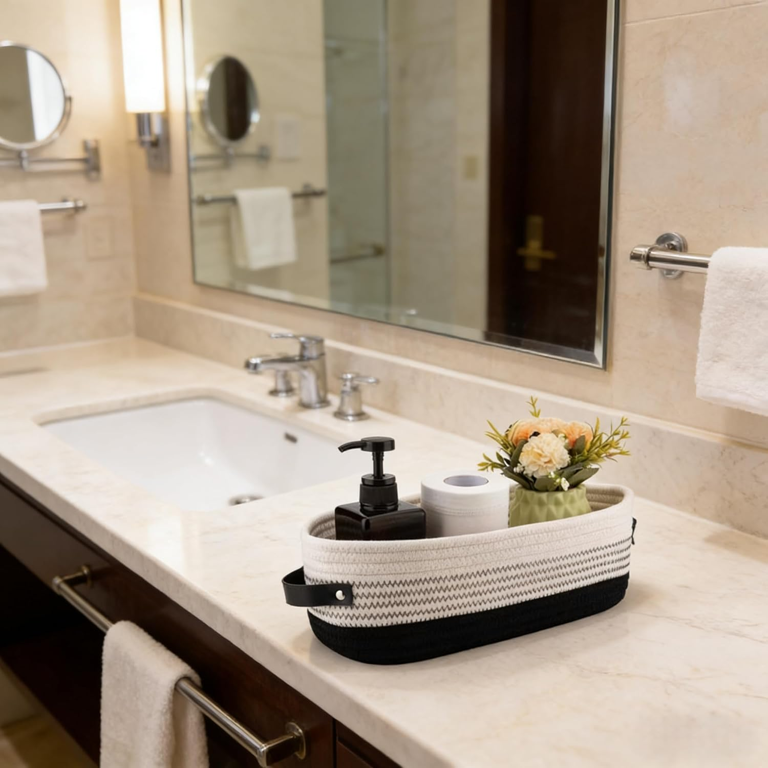 3 Piece Set of Small Basket Cotton Rope Basket Woven Storage Basket for Kids Home Decoration, 100% Cotton Basket Organizer Tabletop Basket Container (Color Blocking) image number 1