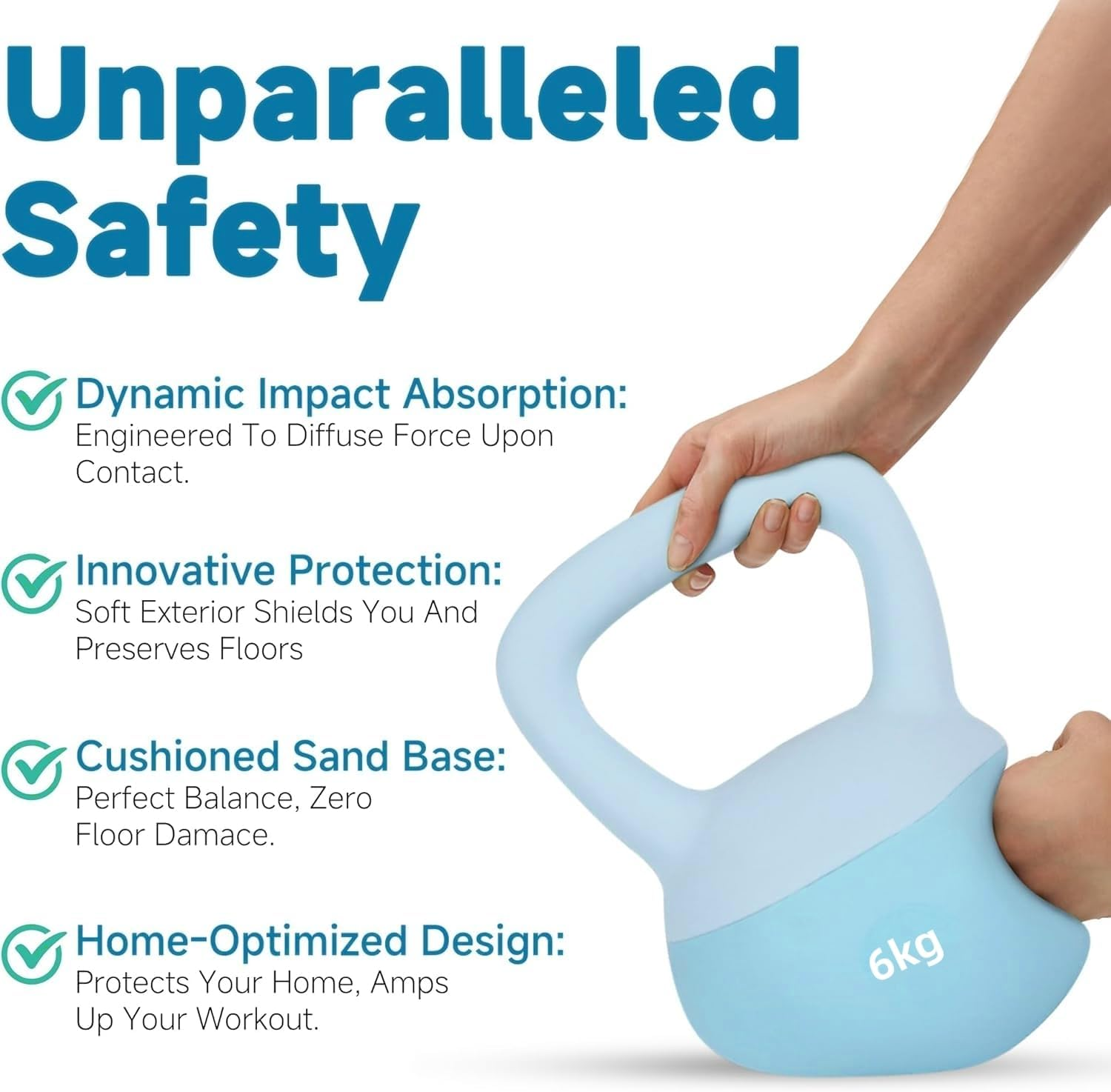 Kettlebell Weights 6Kg - 8Kg, PVC Soft Kettlebell, Anti-Slip Handle,Color Coded, Strength Training Kettlebells for Weightlifting, Conditioning, Strength & Core Exercises - 6 Kg image number 6