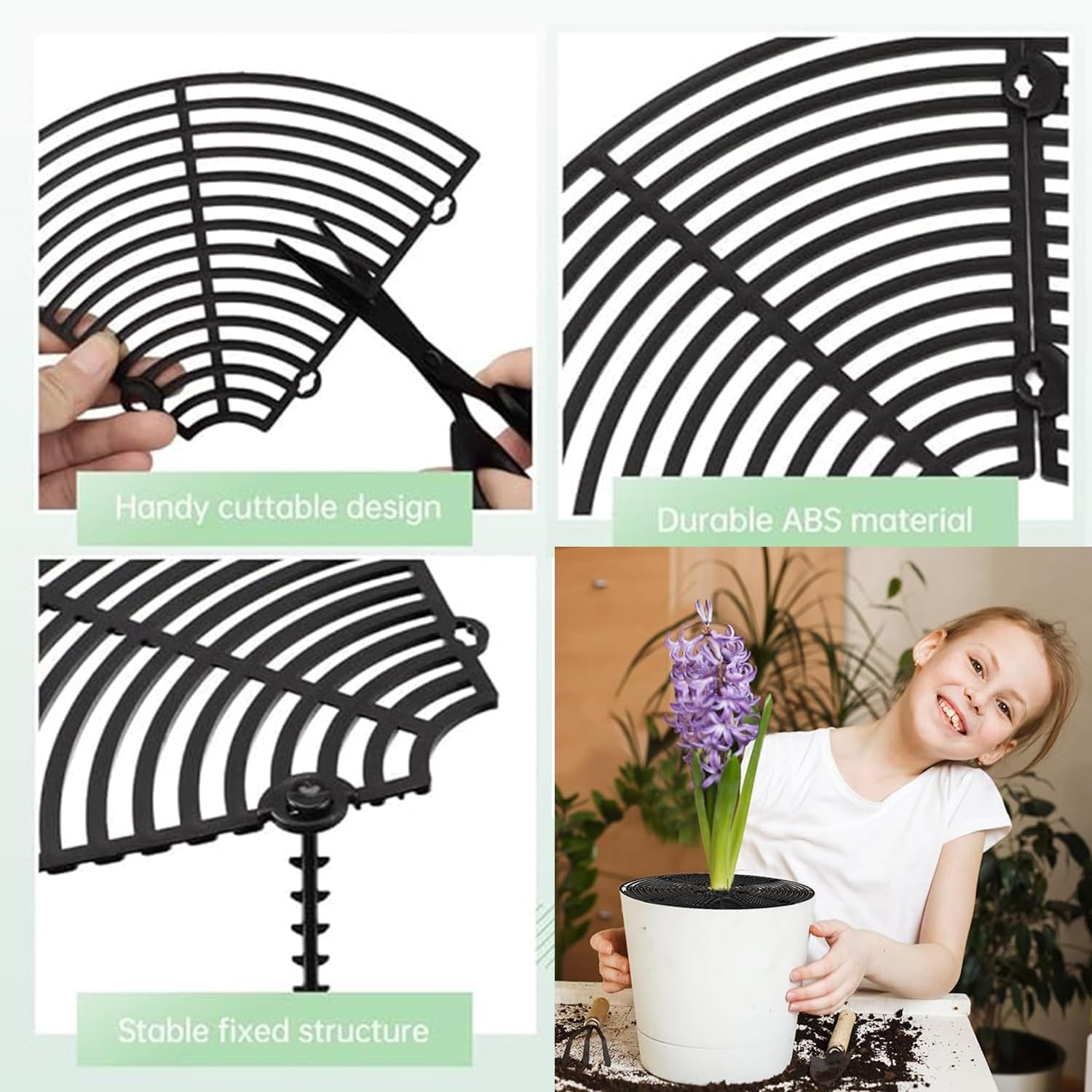 Roczential 3Pcs Plastic Grid Plant Pot Covers with Stake, Breathable Leak-Proof Plant Pot Protector for Indoor/Outdoor Potted Plants, Soil Protector Grid Cover image number 5